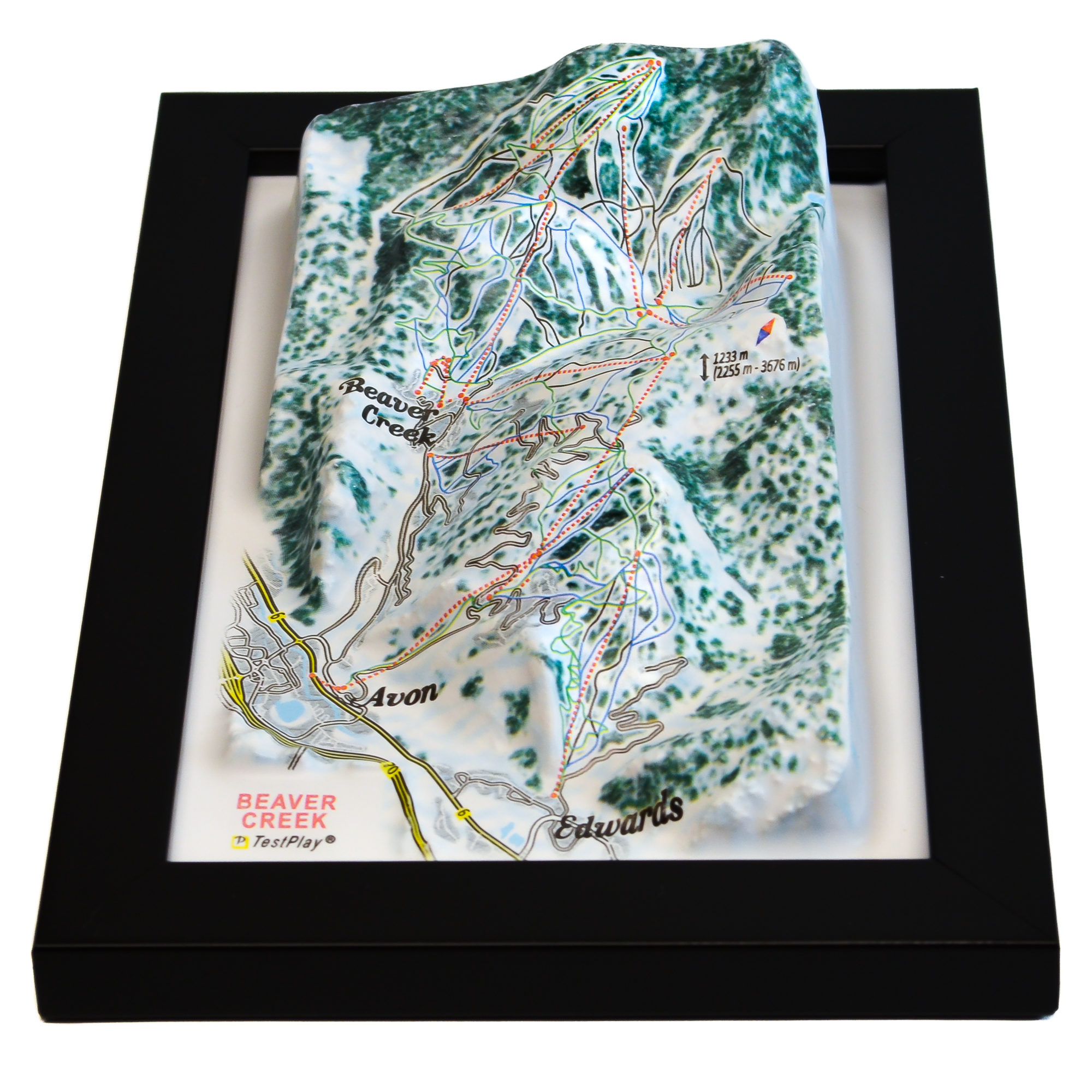 Tactile raised relief ski resort map showing slopes, trails, and elevation in 3D detail.