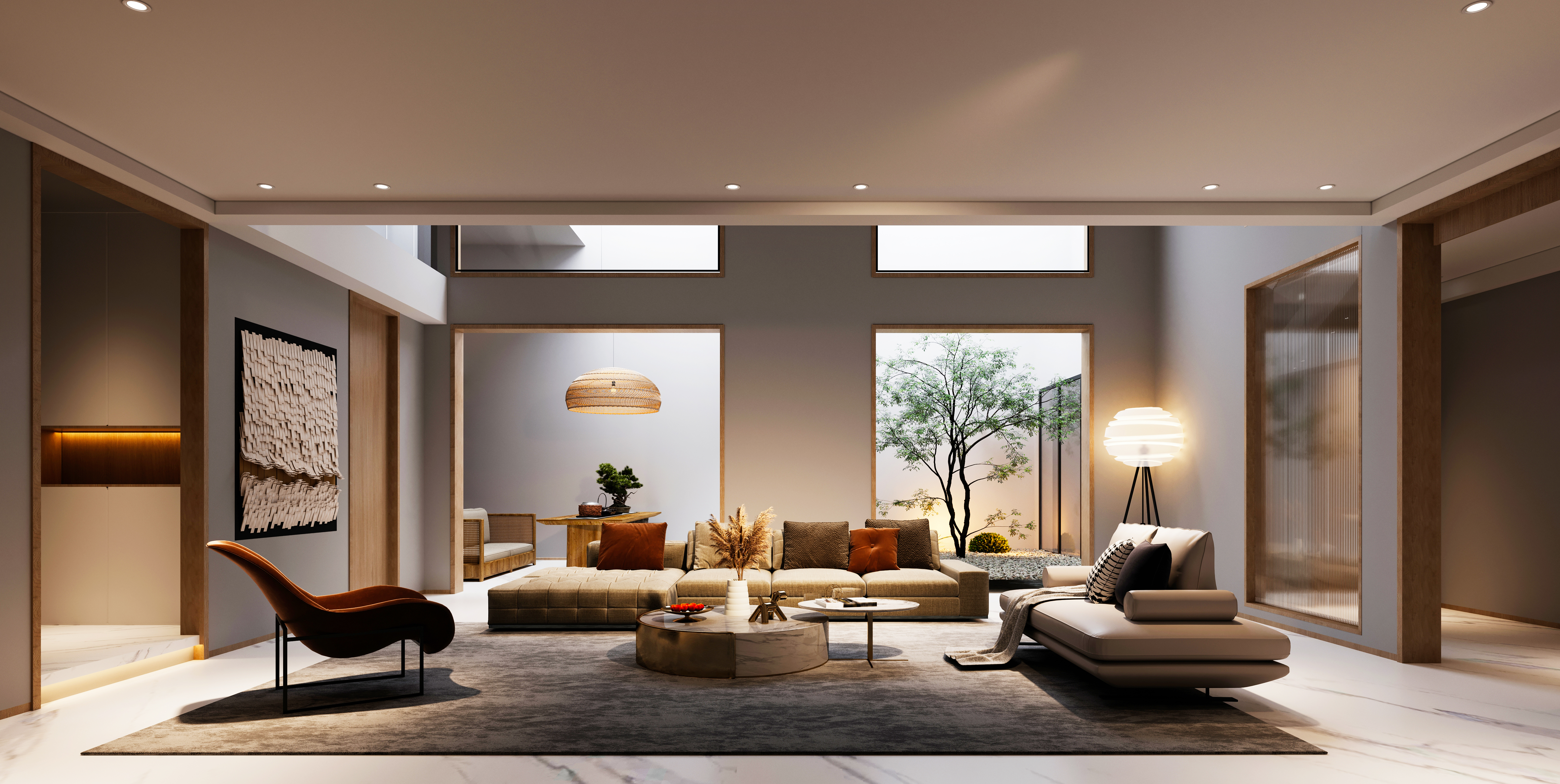 3d render of luxury home interior and living room 715da6f513a46209166e