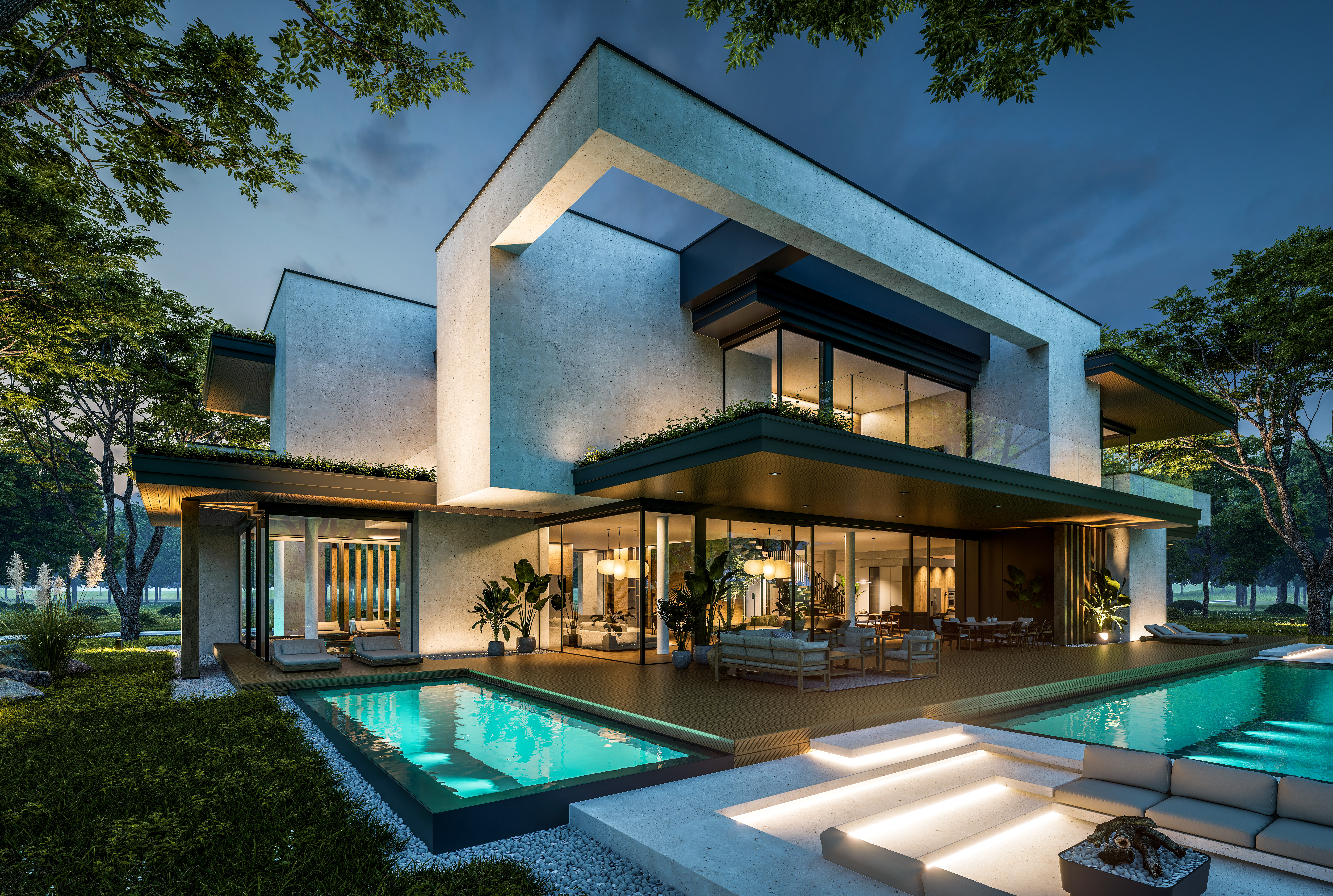 3d rendering of two story house with concrete faca a193d8754aa55c070422