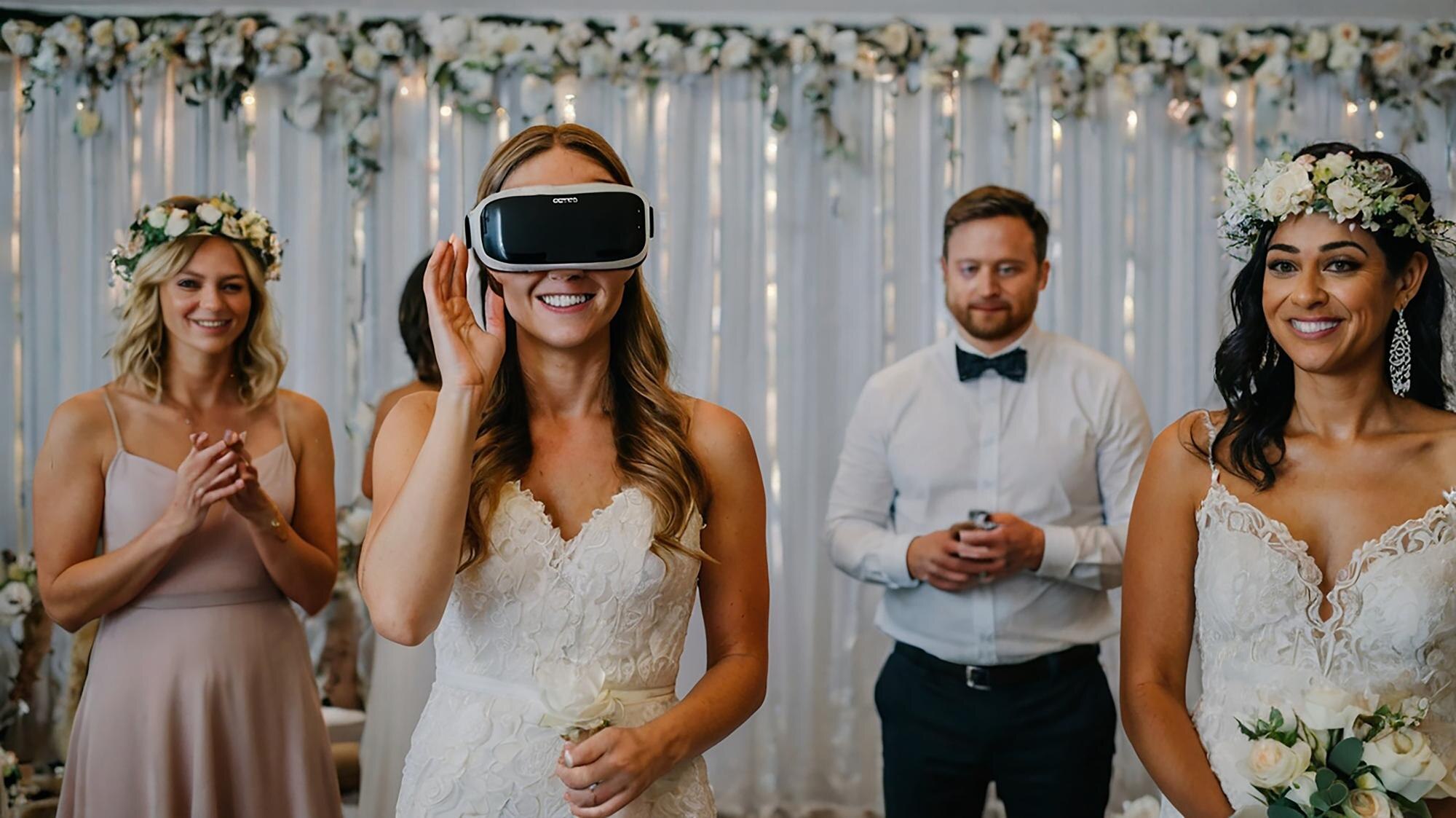 Capturing Unforgettable Moments: The Magic of Interactive Photo Booths 3 a bride and groom are wearing a virtual reality he d685aa00c0ca0172e137