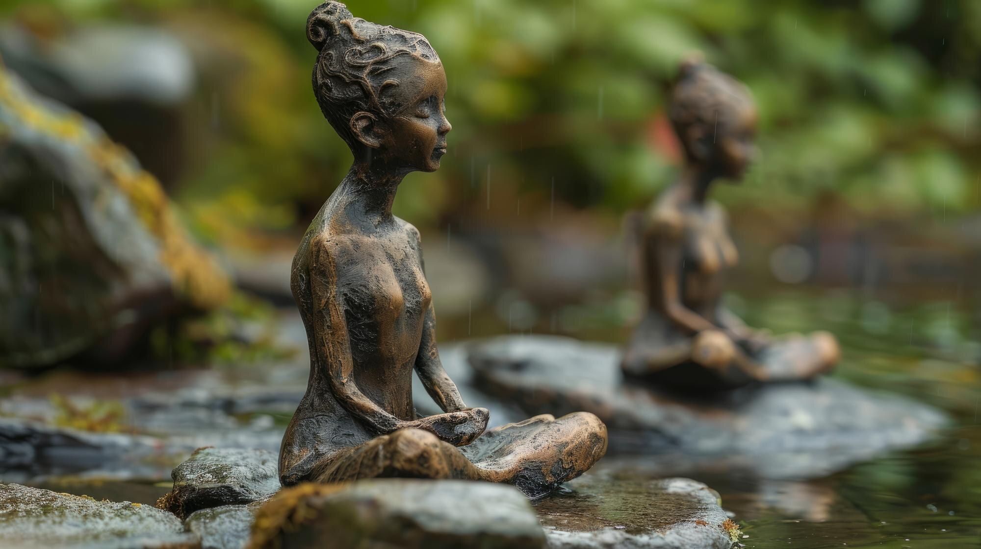 a bronze statue of a woman in a yoga pose sits on 0c1de2bd6dfd52dba7bf