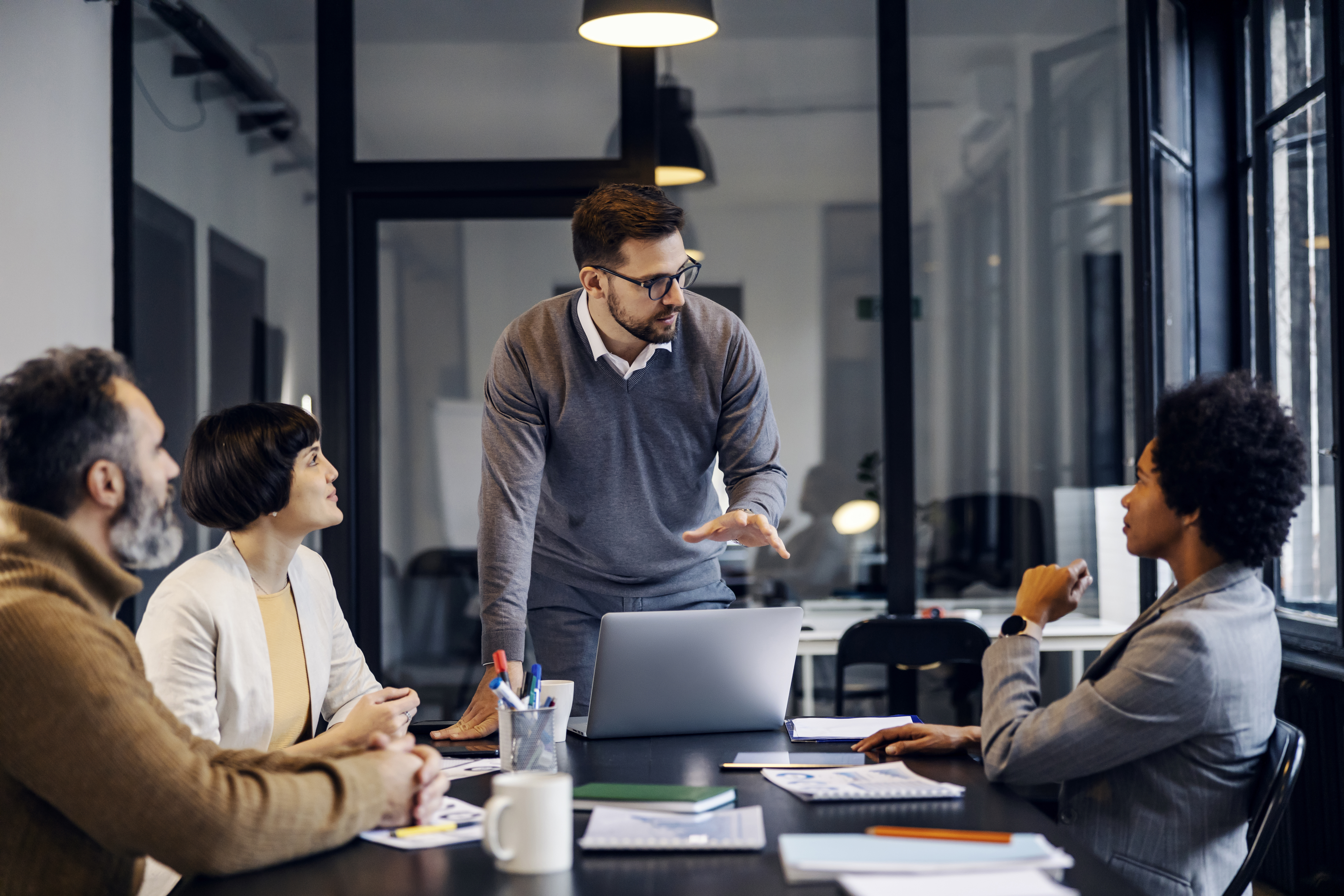 A businessman having presentation with colleagues