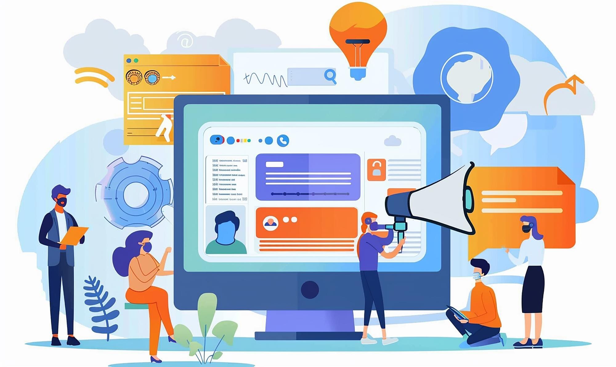 a_cartoon_of_people_looking_at_a_screen_with_a_meg-81621e25db8871aaf94c