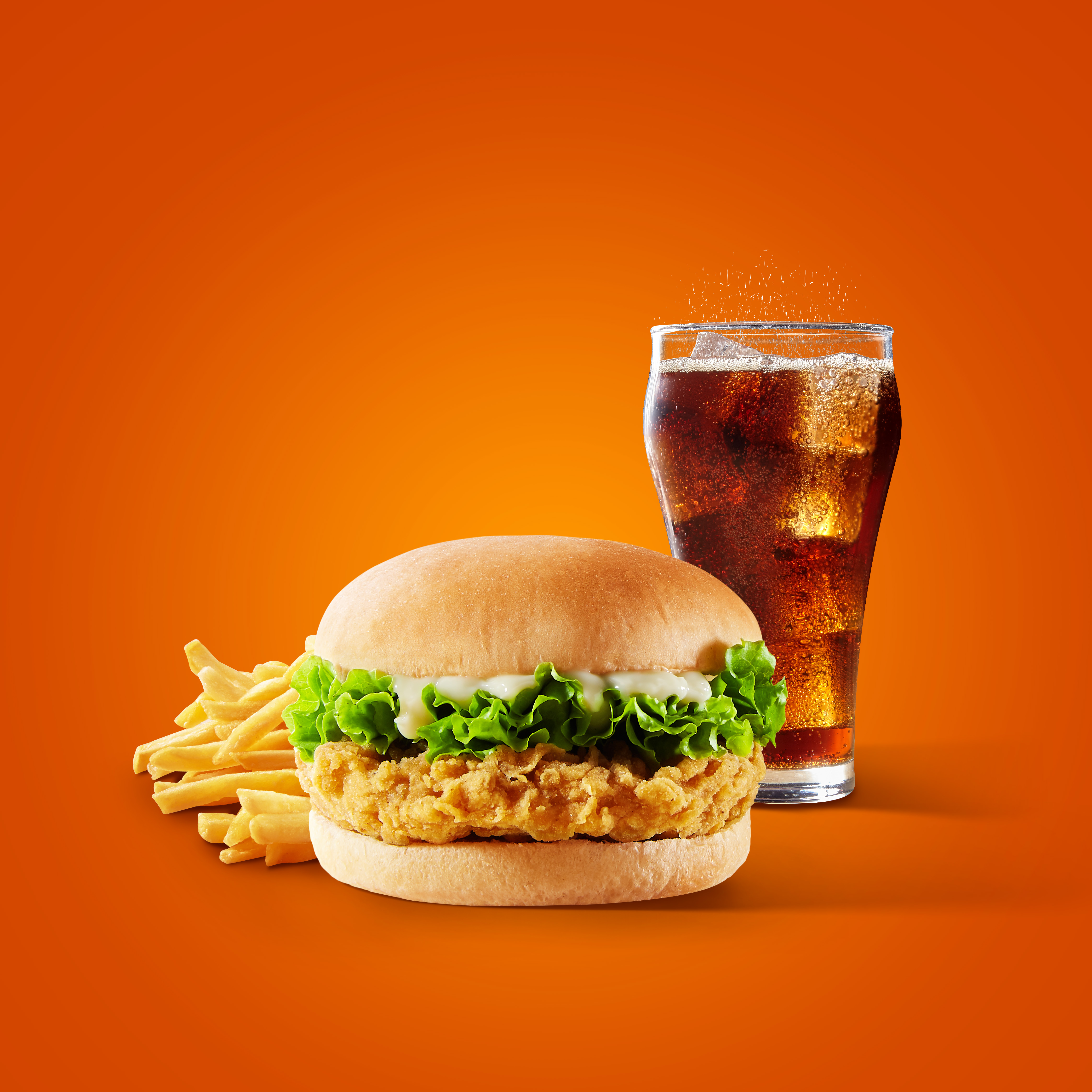 a chicken burger in the orange color limbo backgro 9710d89f834271fdc485