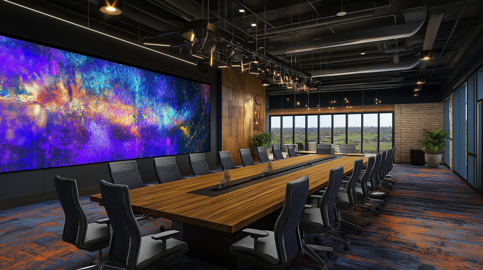 a conference room with a large screen that says th 5ad3c0b7ac21ff1700ba