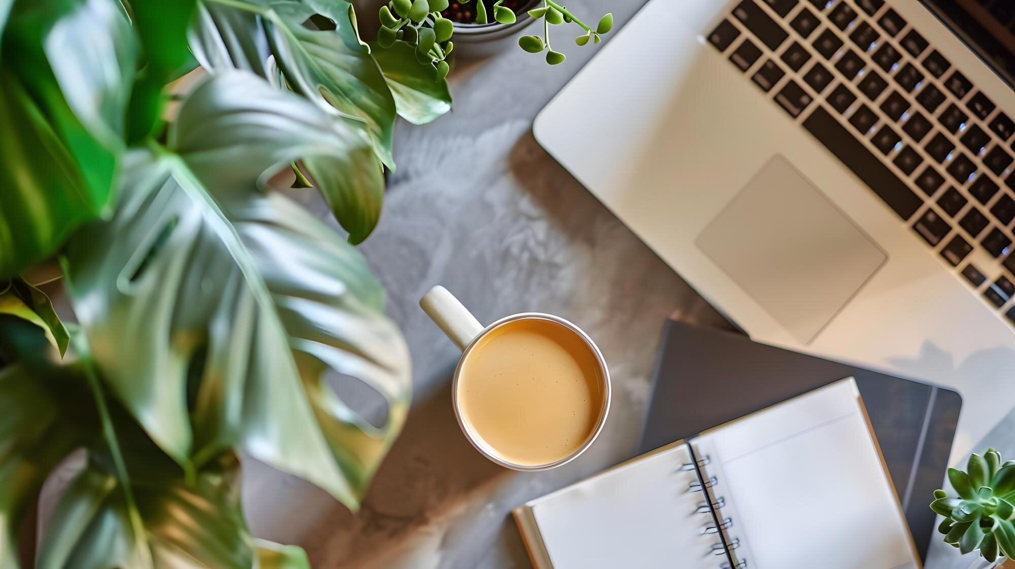 Busting Productivity Myths: The Secret To Real Happiness 4 A Flat Lay Of Home Office Supplies Including A Lap 104701Ba14A8Fe673Bc5