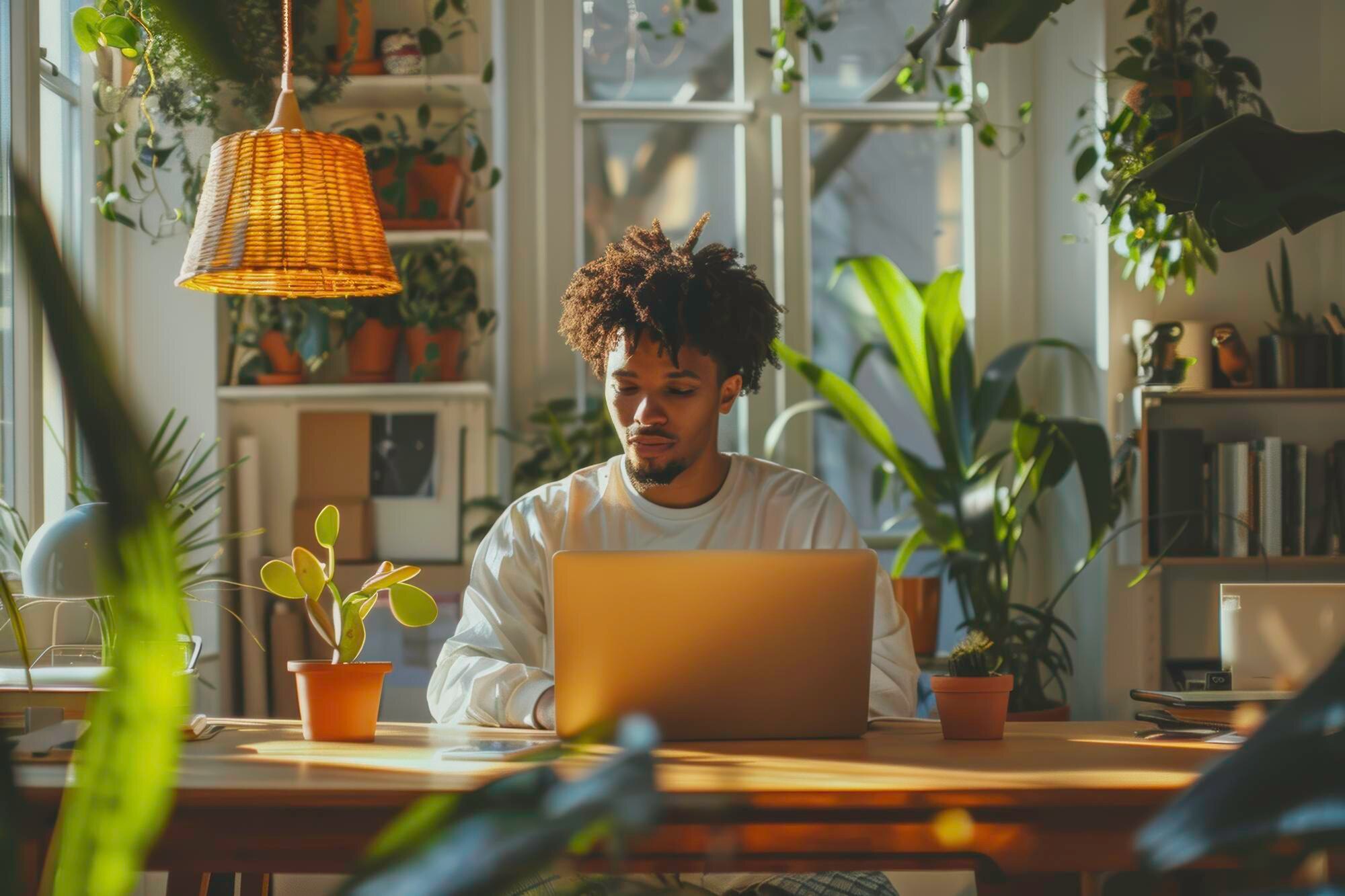 a focused individual working on a laptop in a sere 7cf6017cb18cb5aa073b