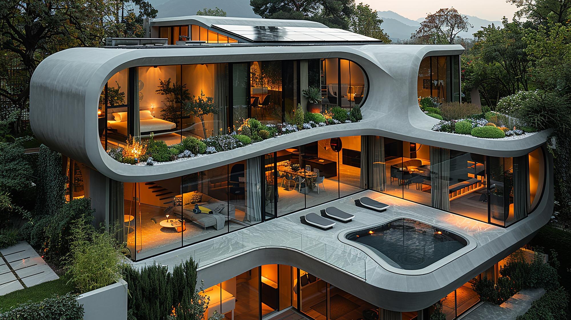 a house with a pool and a pool in the middle of it 4e35a81e81e66978702f