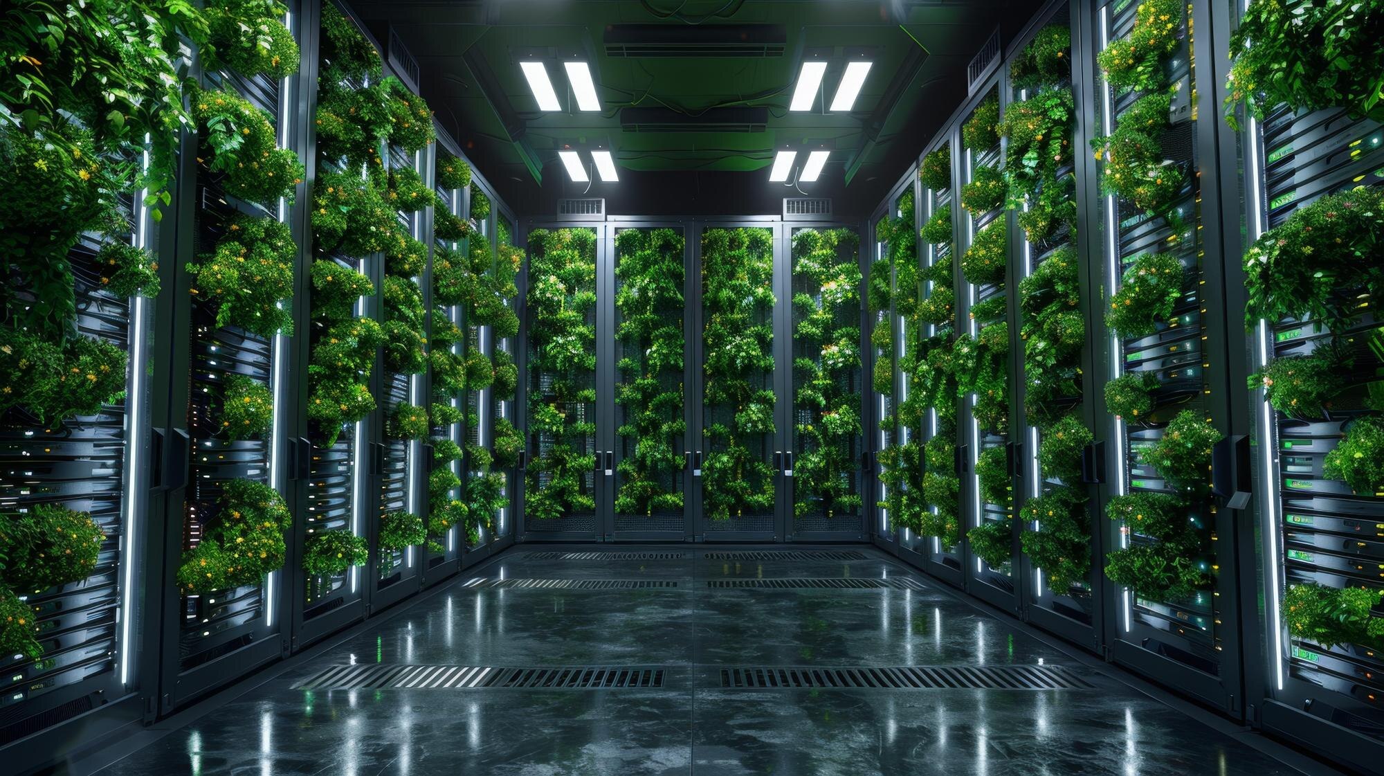 a large warehouse with a green wall of green plant 90f92a2fffc88037531a