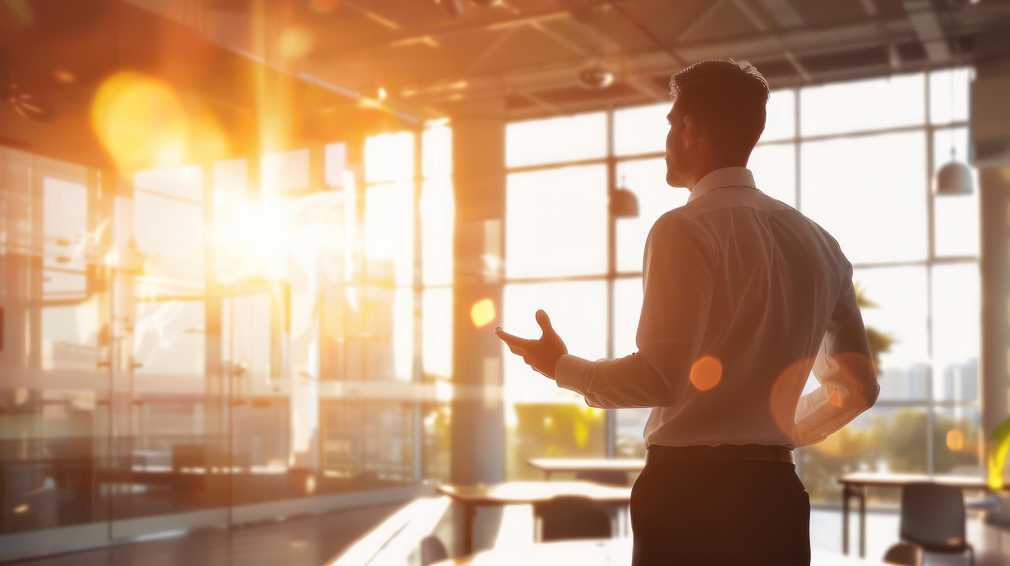 Empowering Leaders for the Energy Transition: Transformative Programmes at GeoModes 2 a man stands in front of a window and talks to the 67aef7efa88664156e71