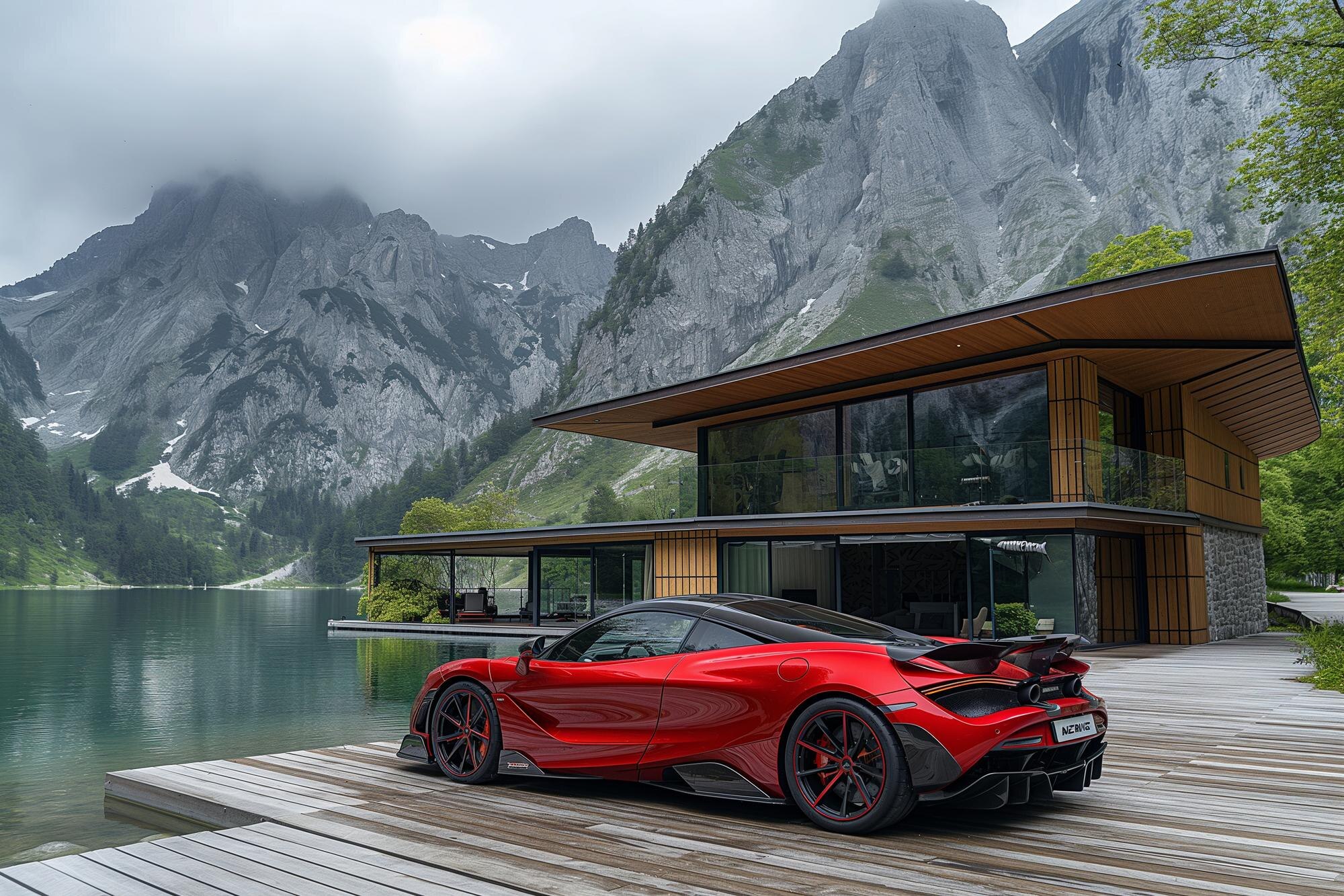 Car4Rent - a red sports car is parked on a wooden deck next t 922a554f2e2ebcea5bbb