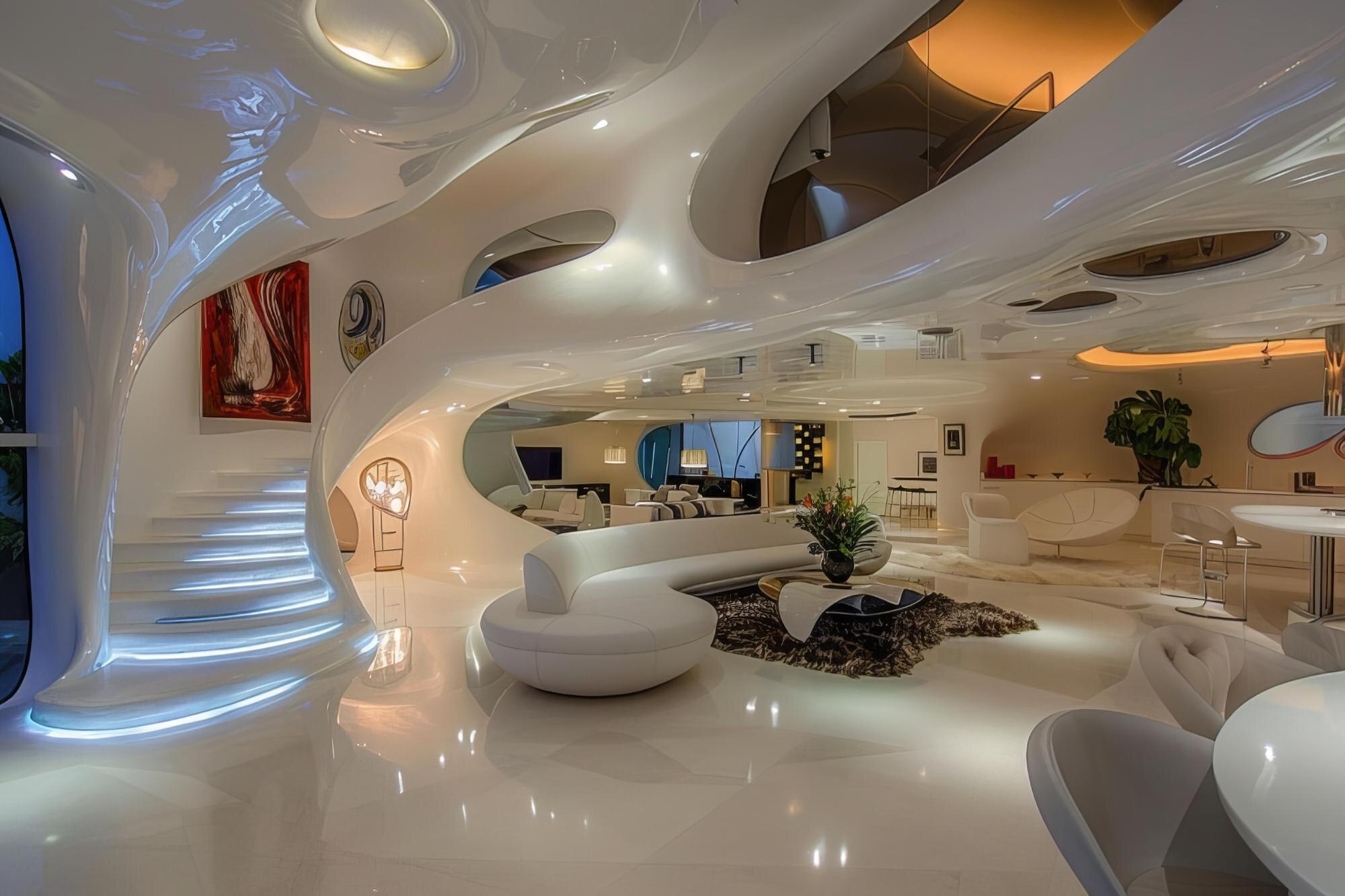 a room with a staircase that has a large white and dfd457e7197dca7818c4