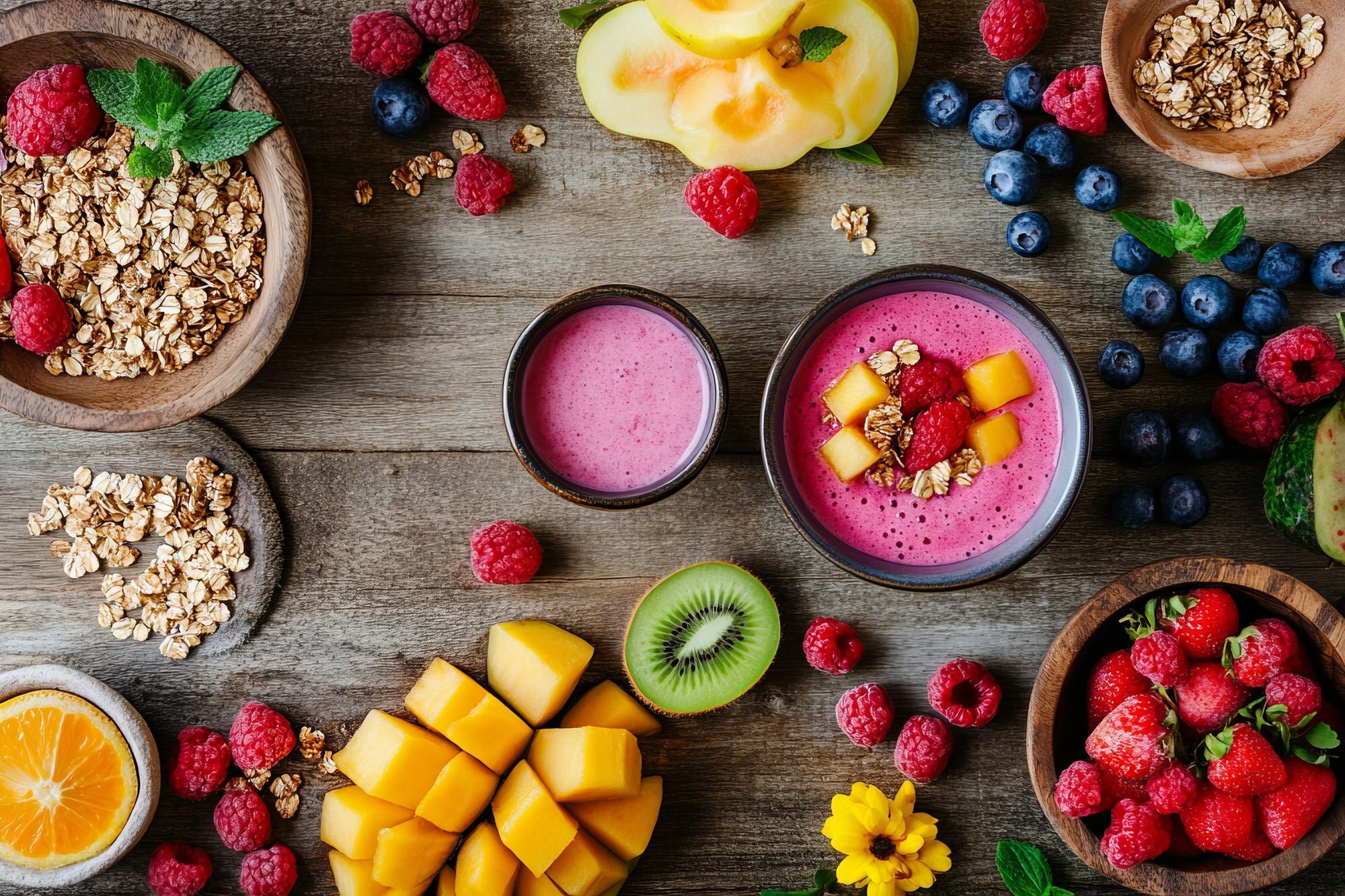 Fuel Your Active Lifestyle with Jubilee Juice & Grill's Protein-Packed Meals and Smoothies! 1 a vibrant display of healthy breakfast ingredients 66346bb63317b3afc520