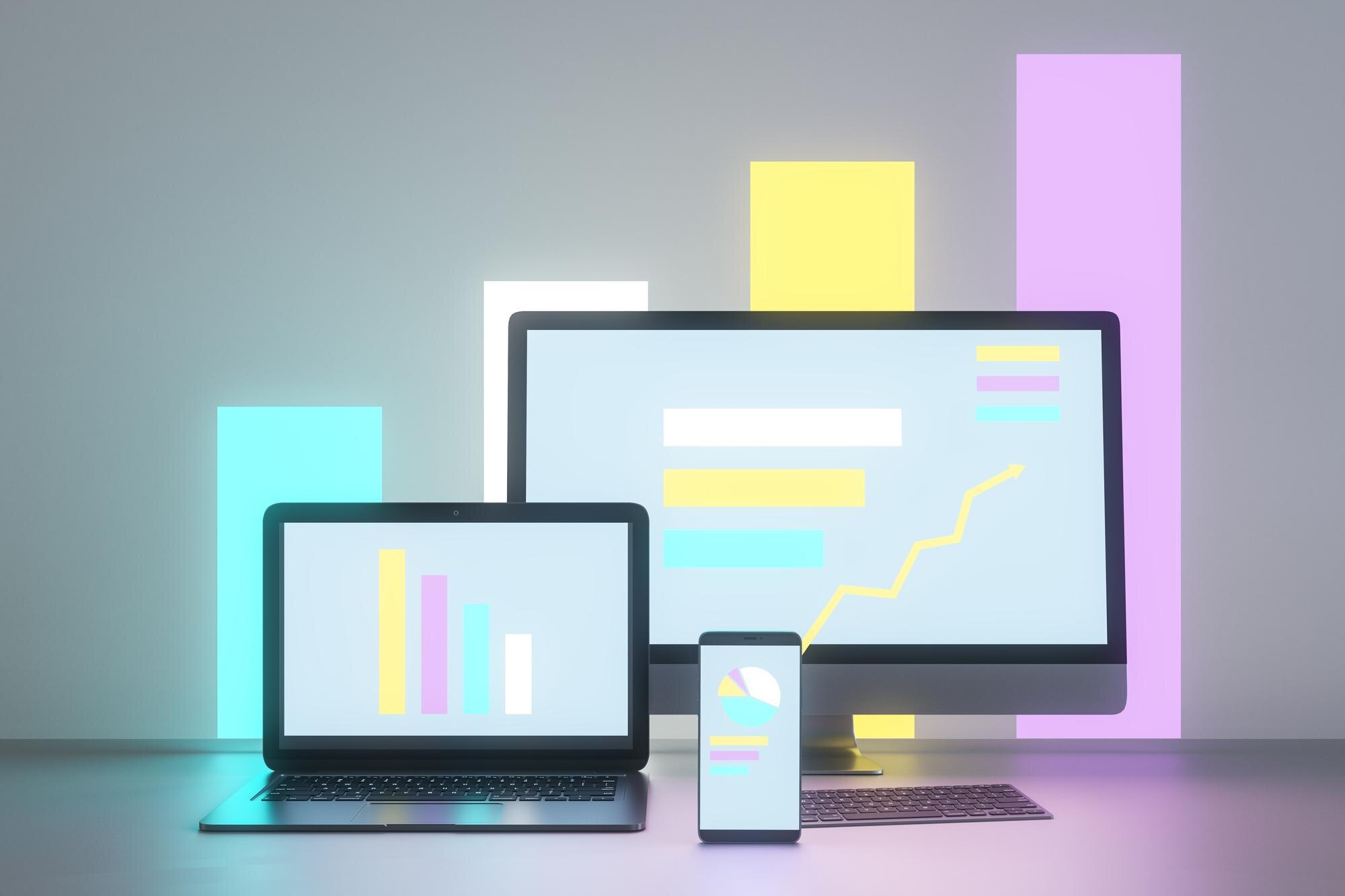 abstract light neon designer desktop with glowing f5b1505100e0a6eb3172