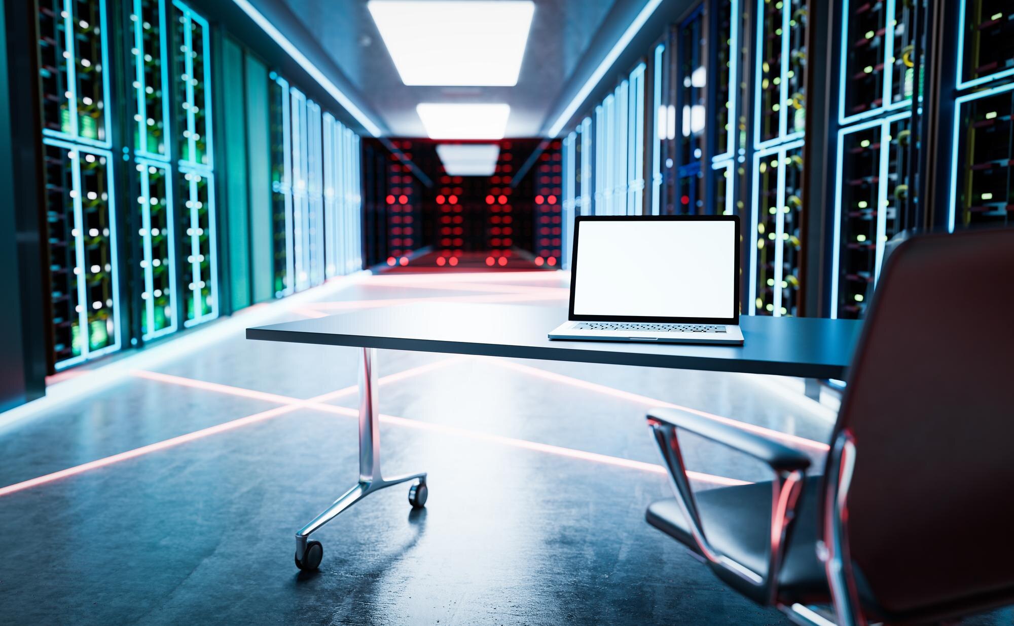 admin computer in network server room or data cent f86c275f529b3014775b