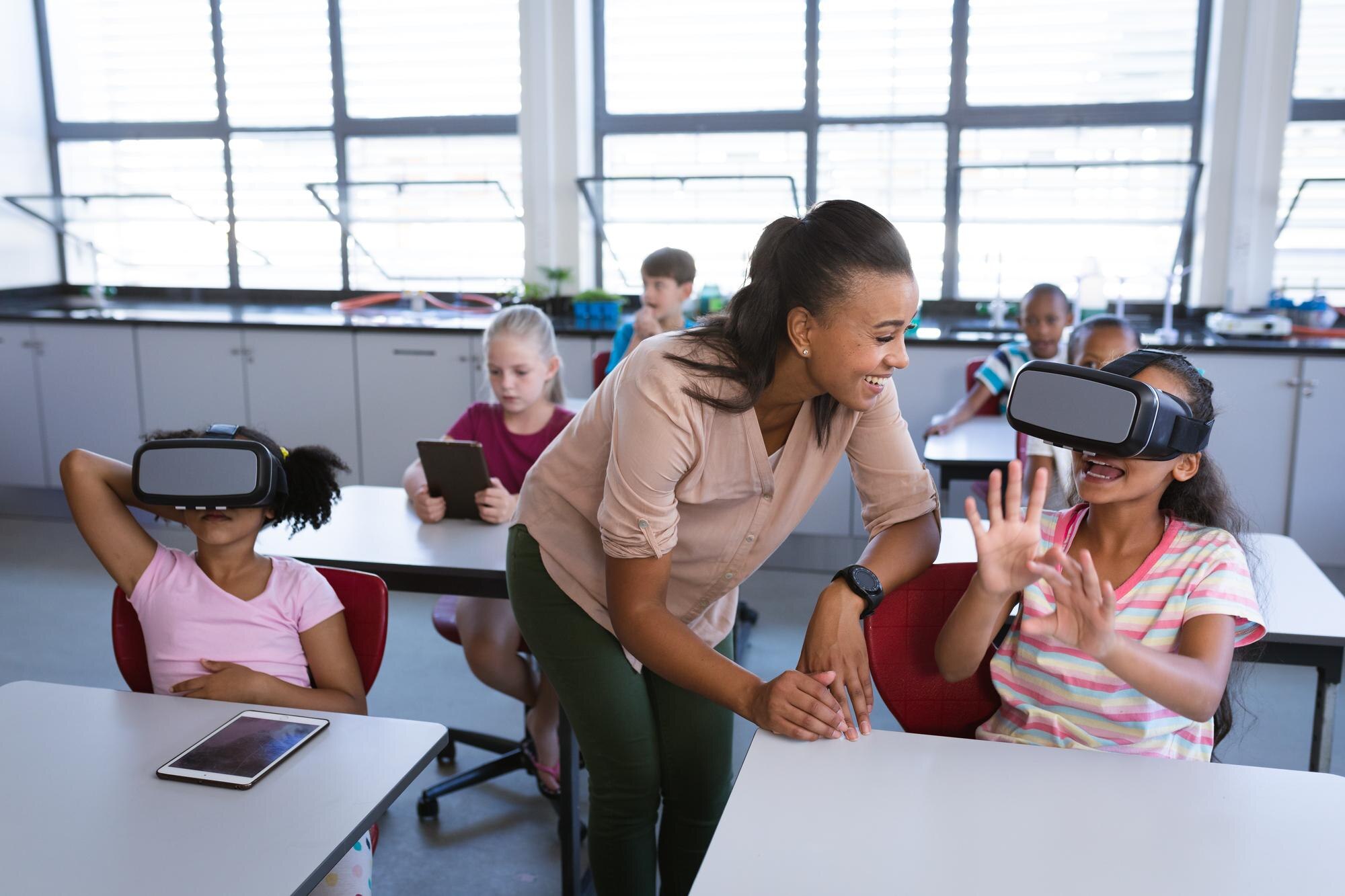 african american female teacher teaching a girl to 5ea15e6dca0b252f1c9e