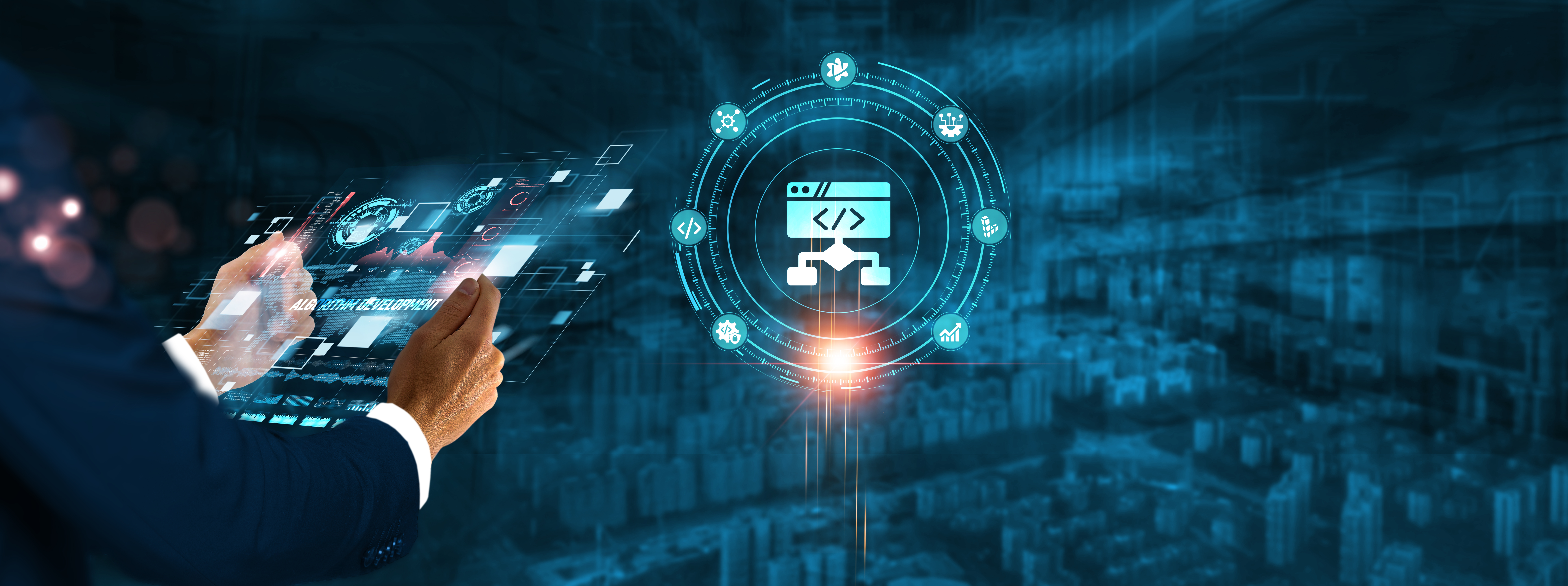 Building Scalable, Future-Ready Digital Ecosystems for Startups and SMBs 6 Building Scalable, Future-Ready Digital Ecosystems for Startups and SMBs Building Scalable, Future-Ready Digital Ecosystems for Startups and SMBs Algorithm Development Businessman Holding Virtual 431F8D1Ee940Dcb02369