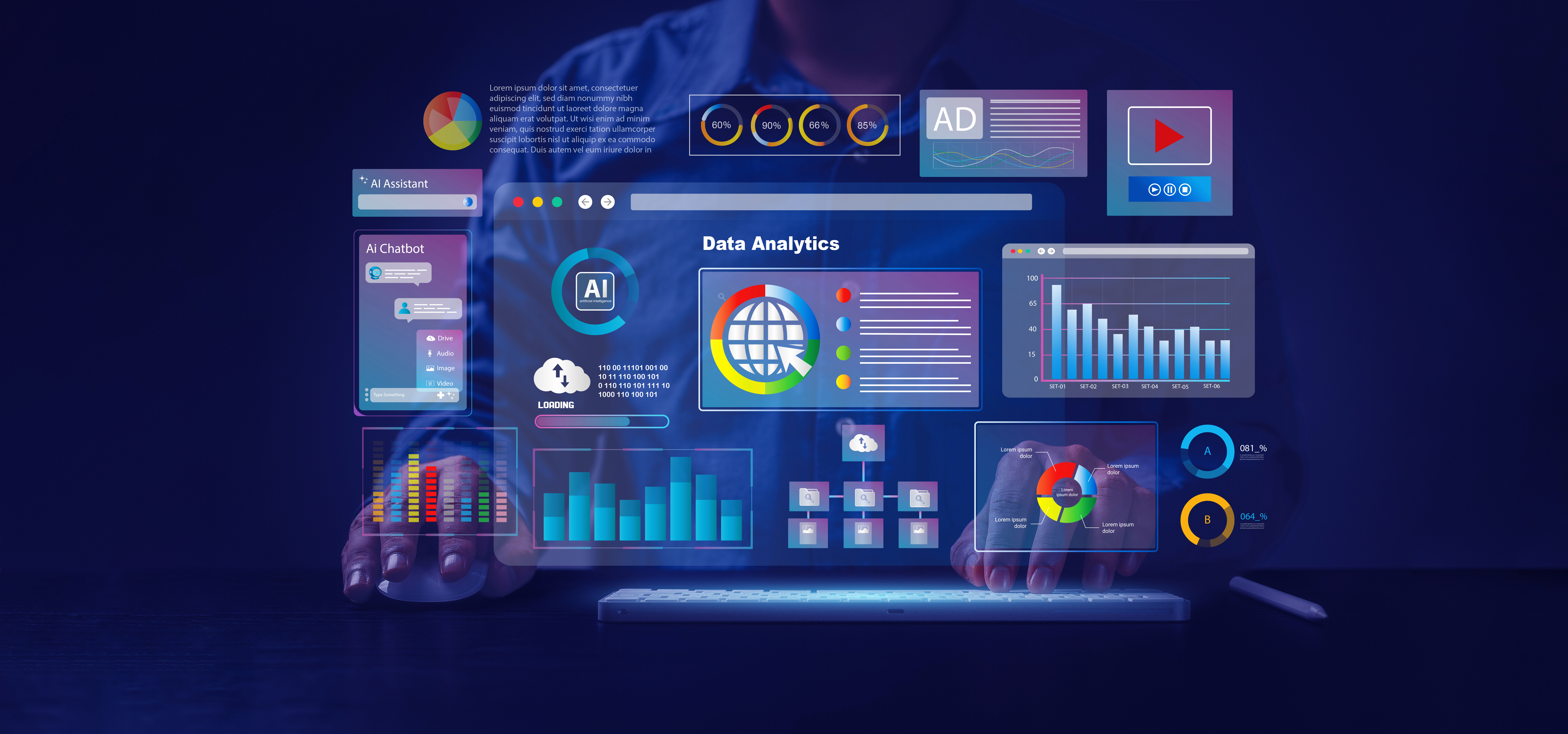 Analyst working with computer in business analytic