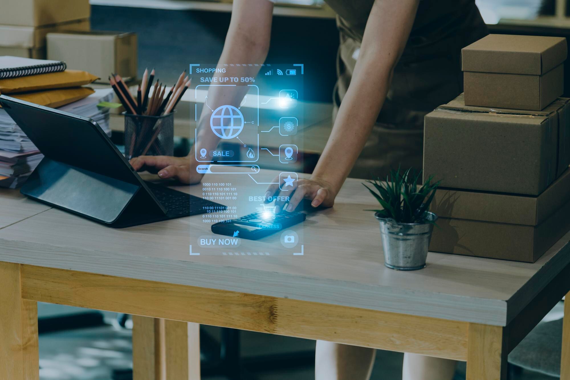 attractive asian sme business woman working at hom 5b85b683c6045906e3ac