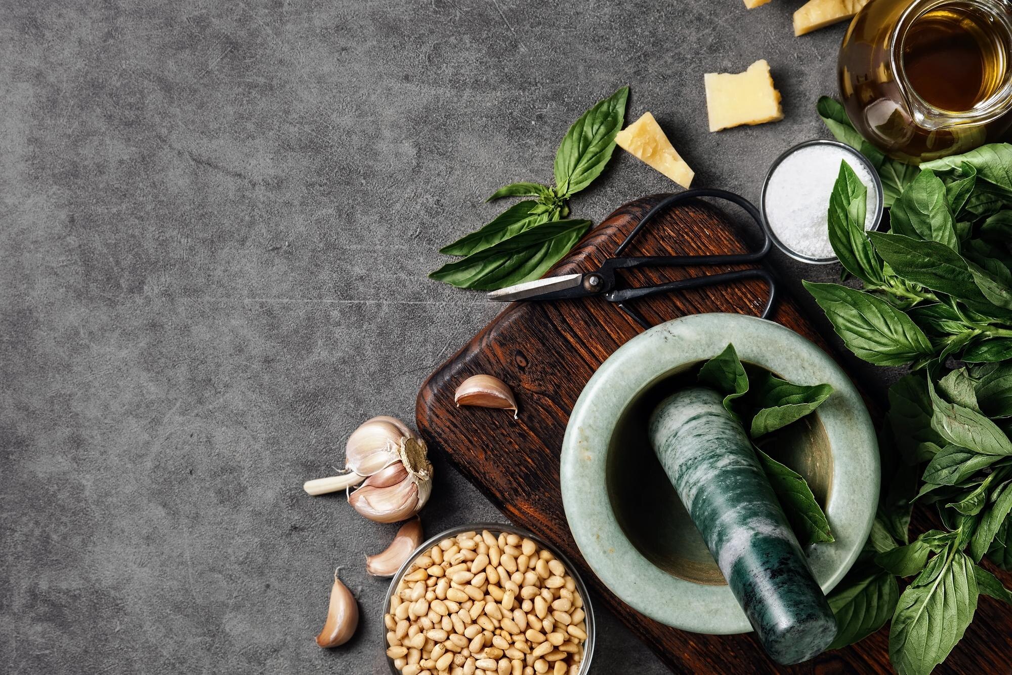 Basil Pesto With Sauce Preparation Ingredient On H 84E49Ff9D1C81C7517E1