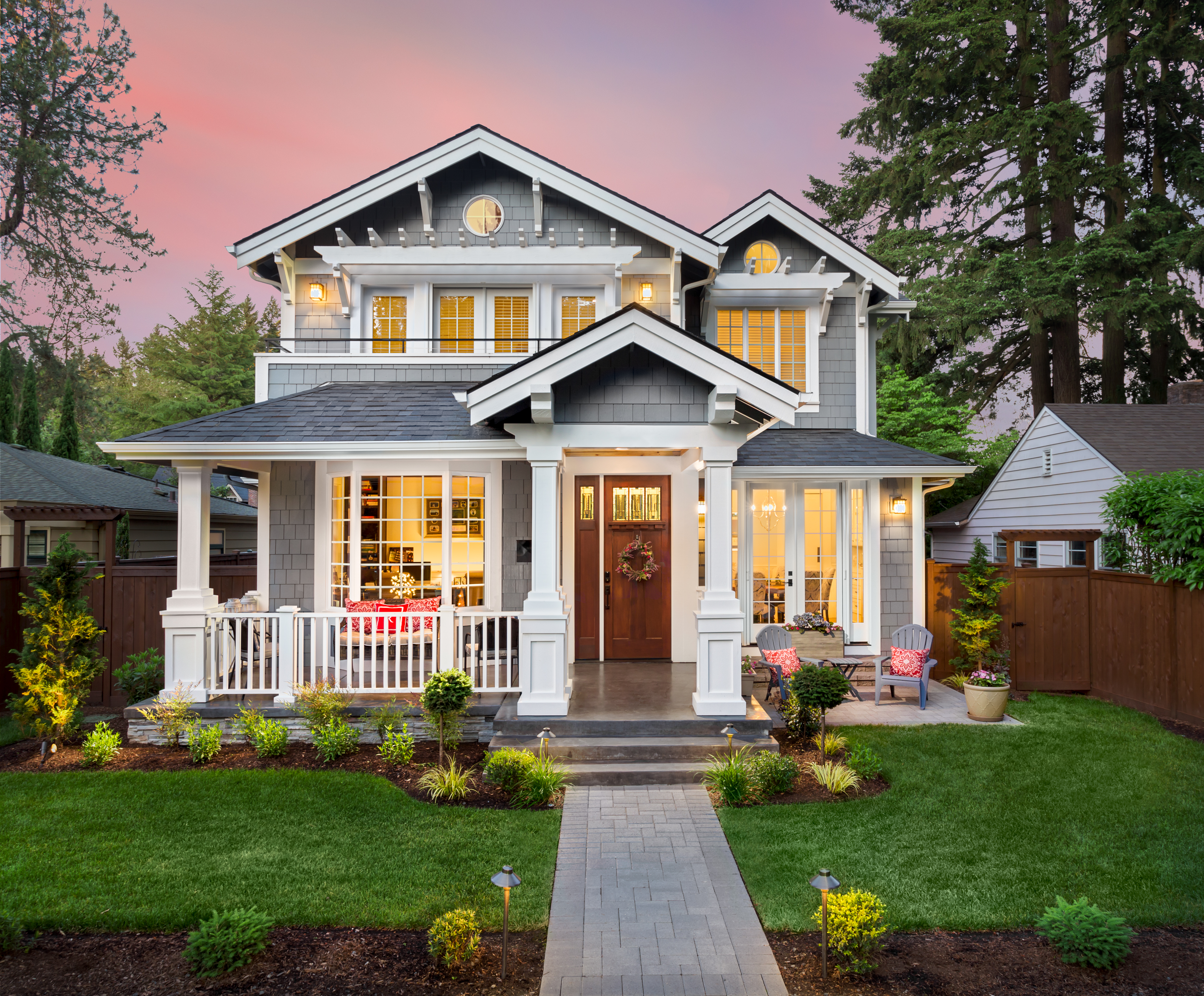 beautiful luxury home exterior with glowing interi 103474ca9925b4d6d834