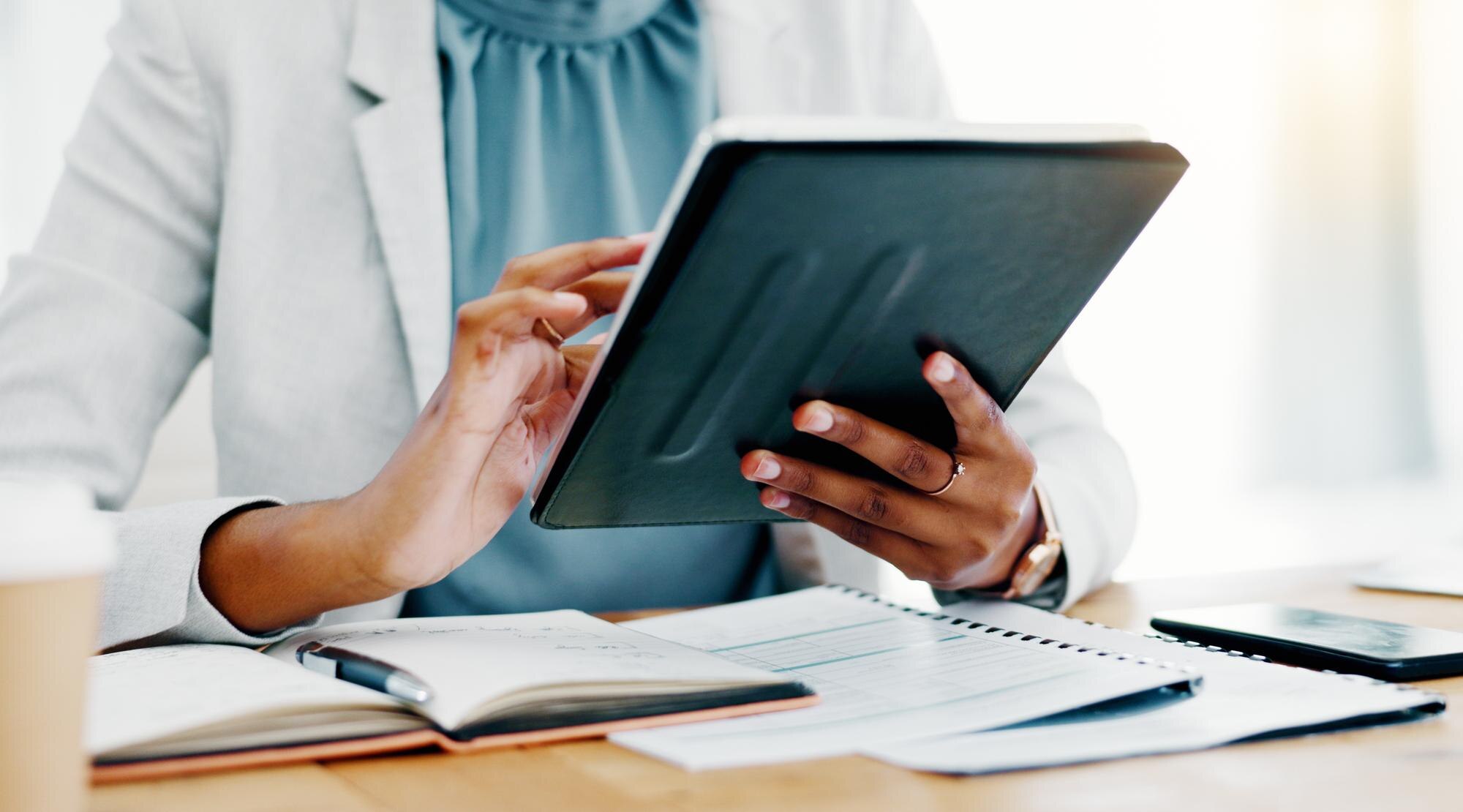 Oet Speaking Tips: Patient‑Centred Strategies To Boost Your Score With Confidence 2 black woman tablet and smile for social media brow 2c0e9c693fe54e5fb001
