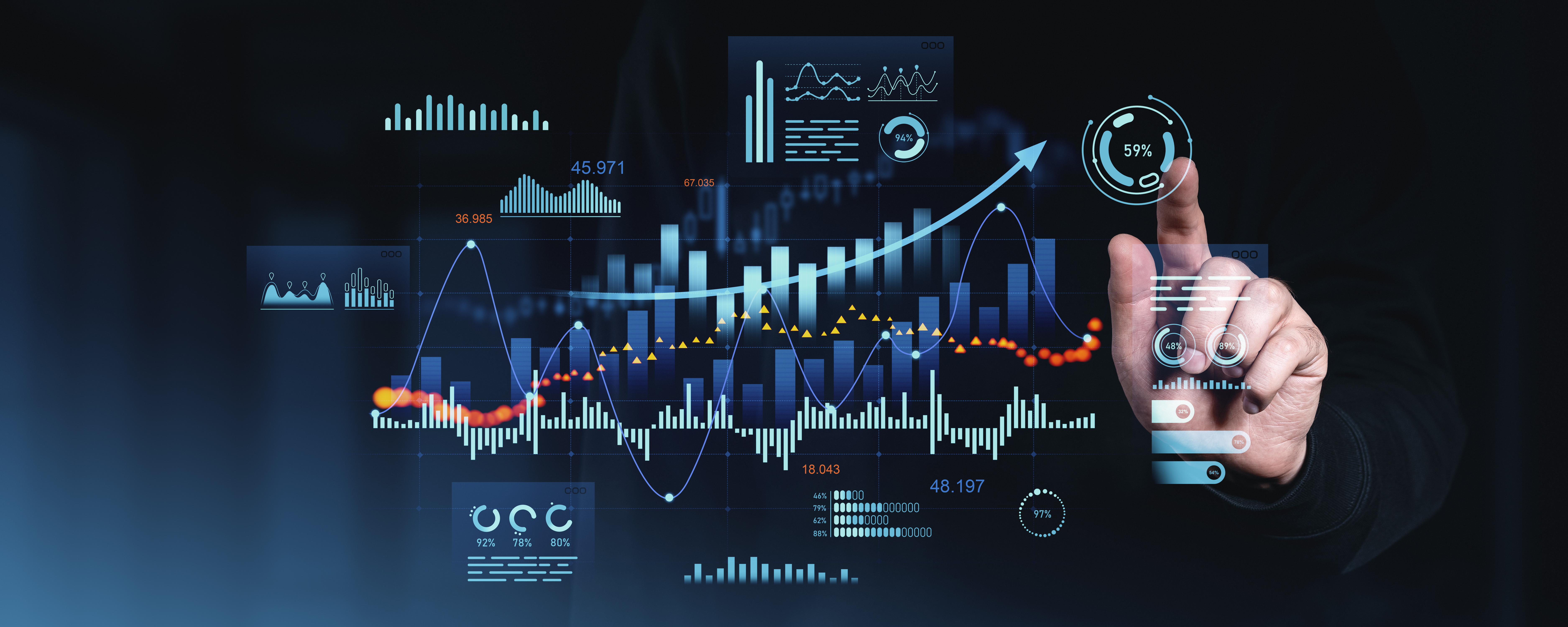 Business analytics with futuristic digital data in