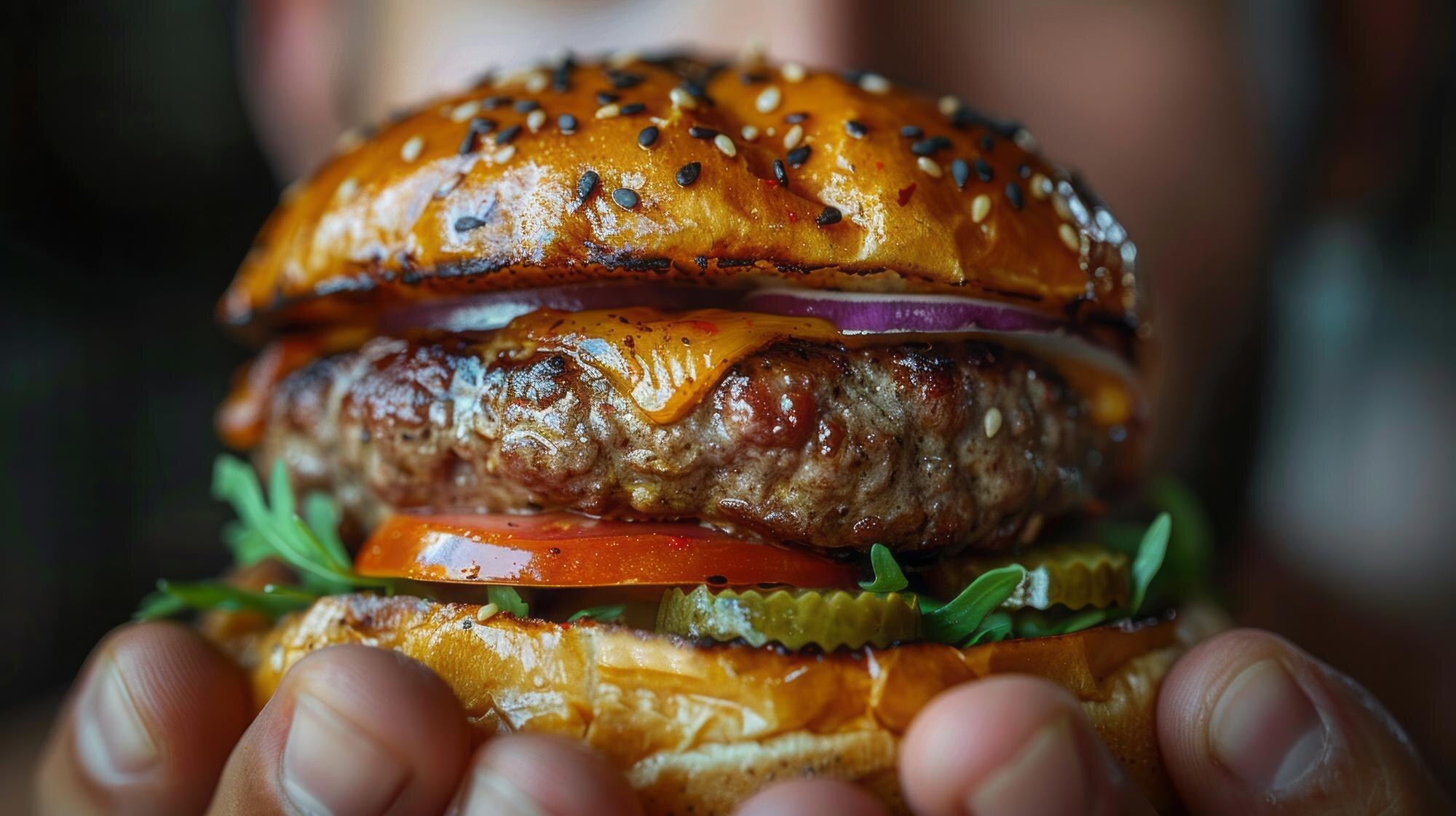 business man looking at hamburger in his hands 5408619d2abdf2d6c432