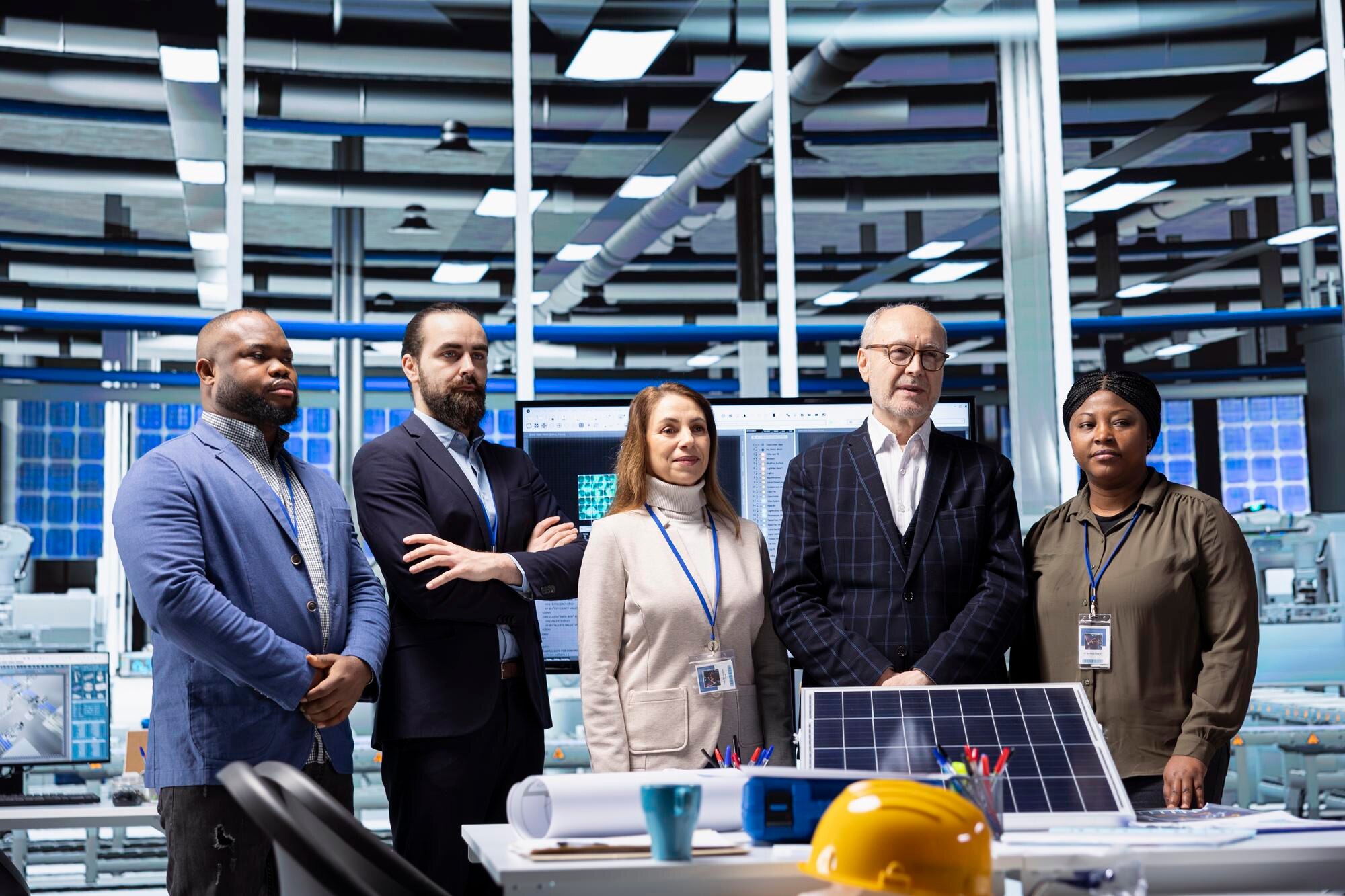 businesspeople in factory collaborating on strateg a33ccf18dea7e27ffbda