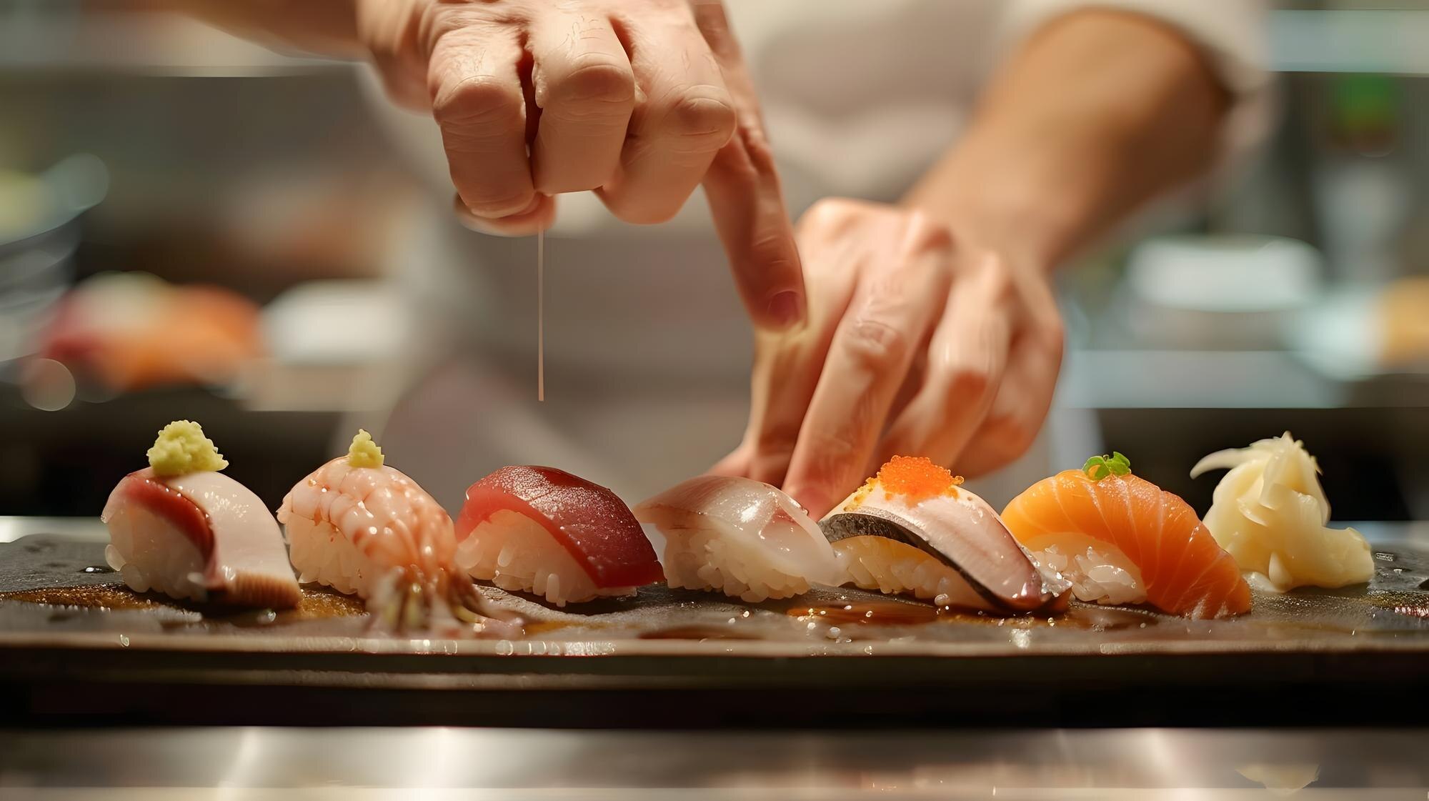 chef meticulously plating exquisite sushi spread i 13d1d8eb3c284157343b