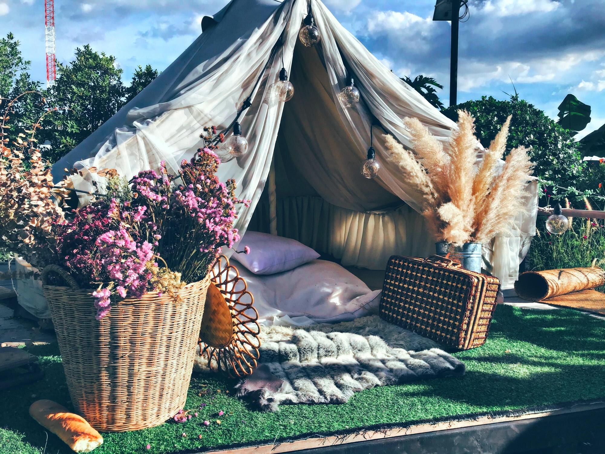 Brilliant Bell Tent Hire - close up of flowering plants in basket against sky a146f8eaccea0a18bd8b