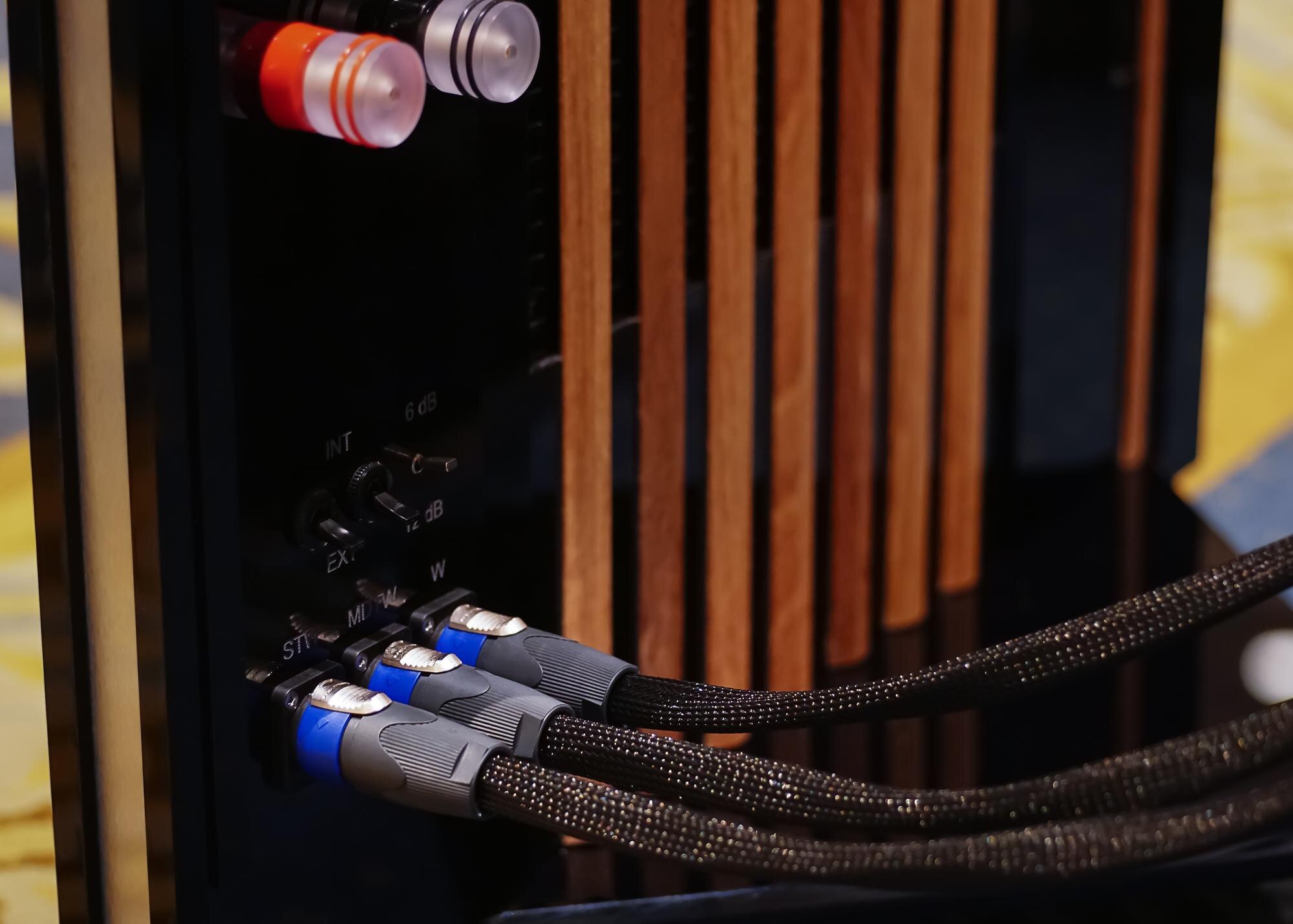 close up audio jacks cable plugged into high end s 0a09ad512b618e37990f