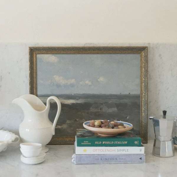 10"x8" Vintage Inspired print called Coastal Farm in a gold & pewter coloured frame.