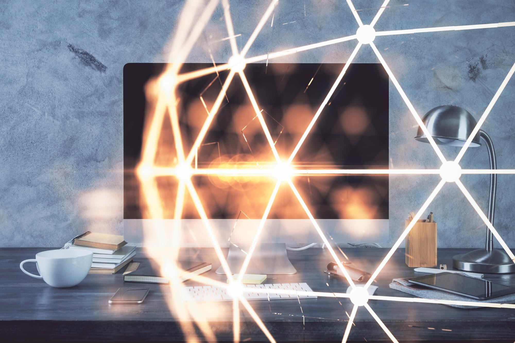 Computer On Desktop With Social Network Theme Icon 05add83203a0839c774c