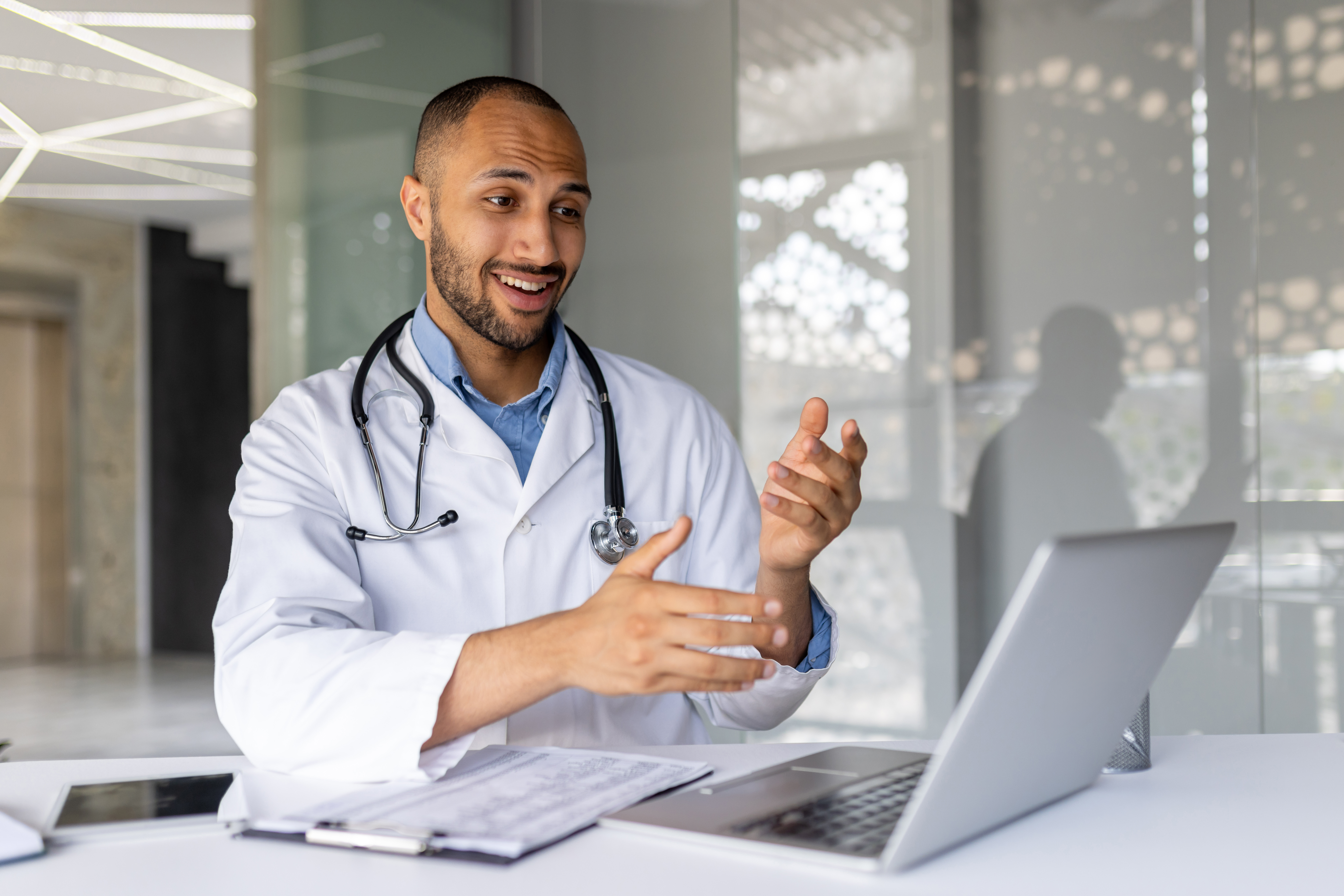 confident doctor conducts telemedicine video call 4111de64035e2d9a9e4b