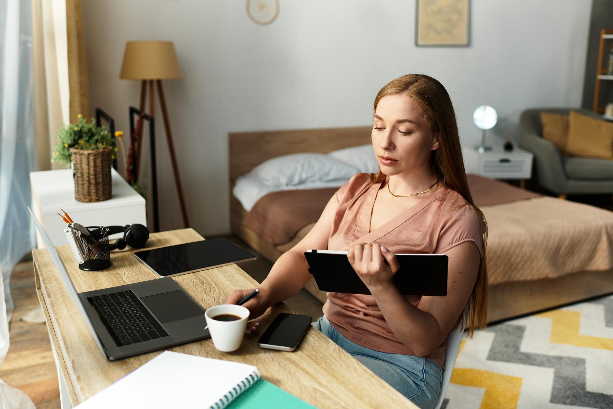 Cozy home workspace for rental management