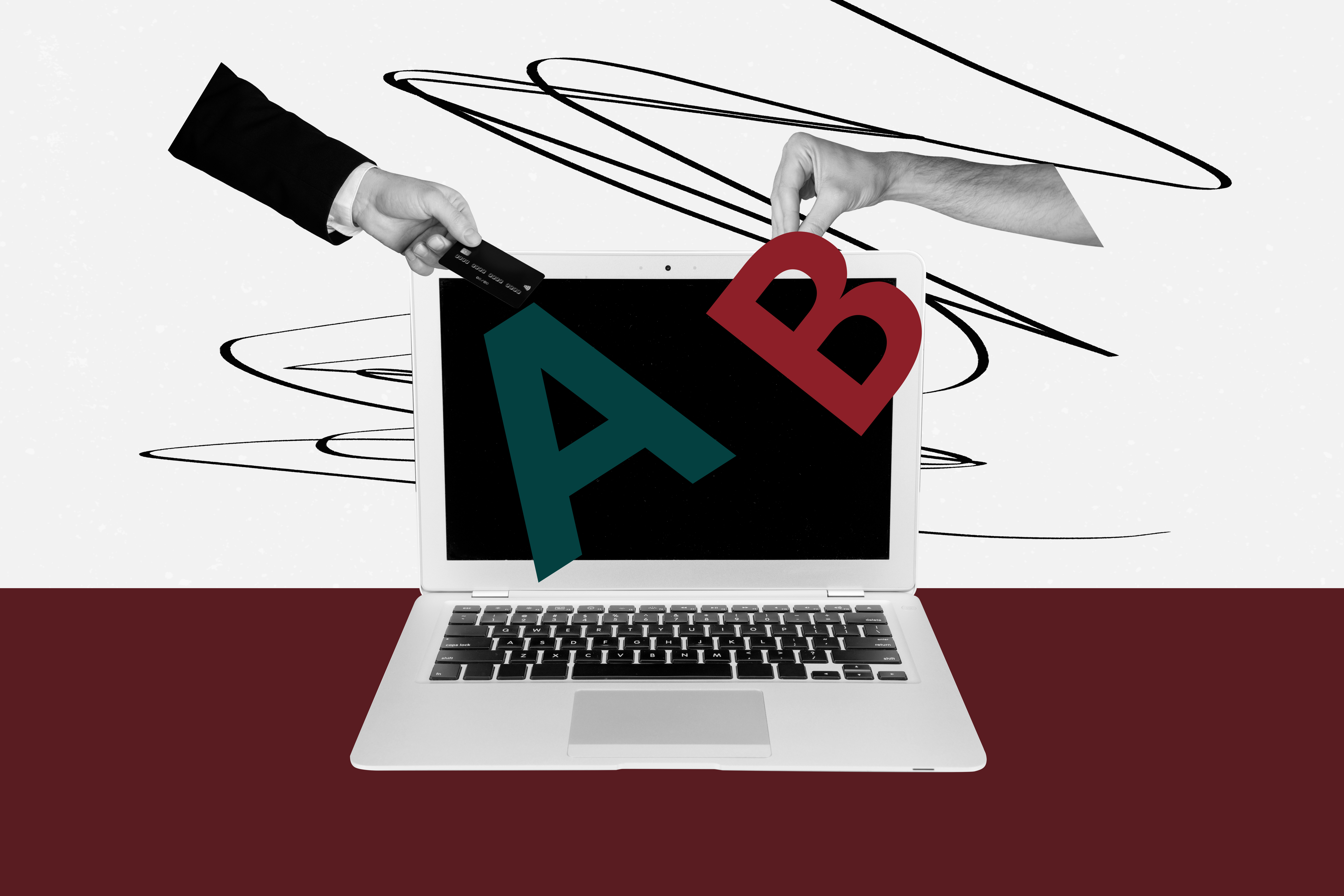 Supercharge Your Shopify or WordPress Site with A/B Testing 12 creative full artwork collage of hands show laptop ebbb118ddfdeb82d7ba6