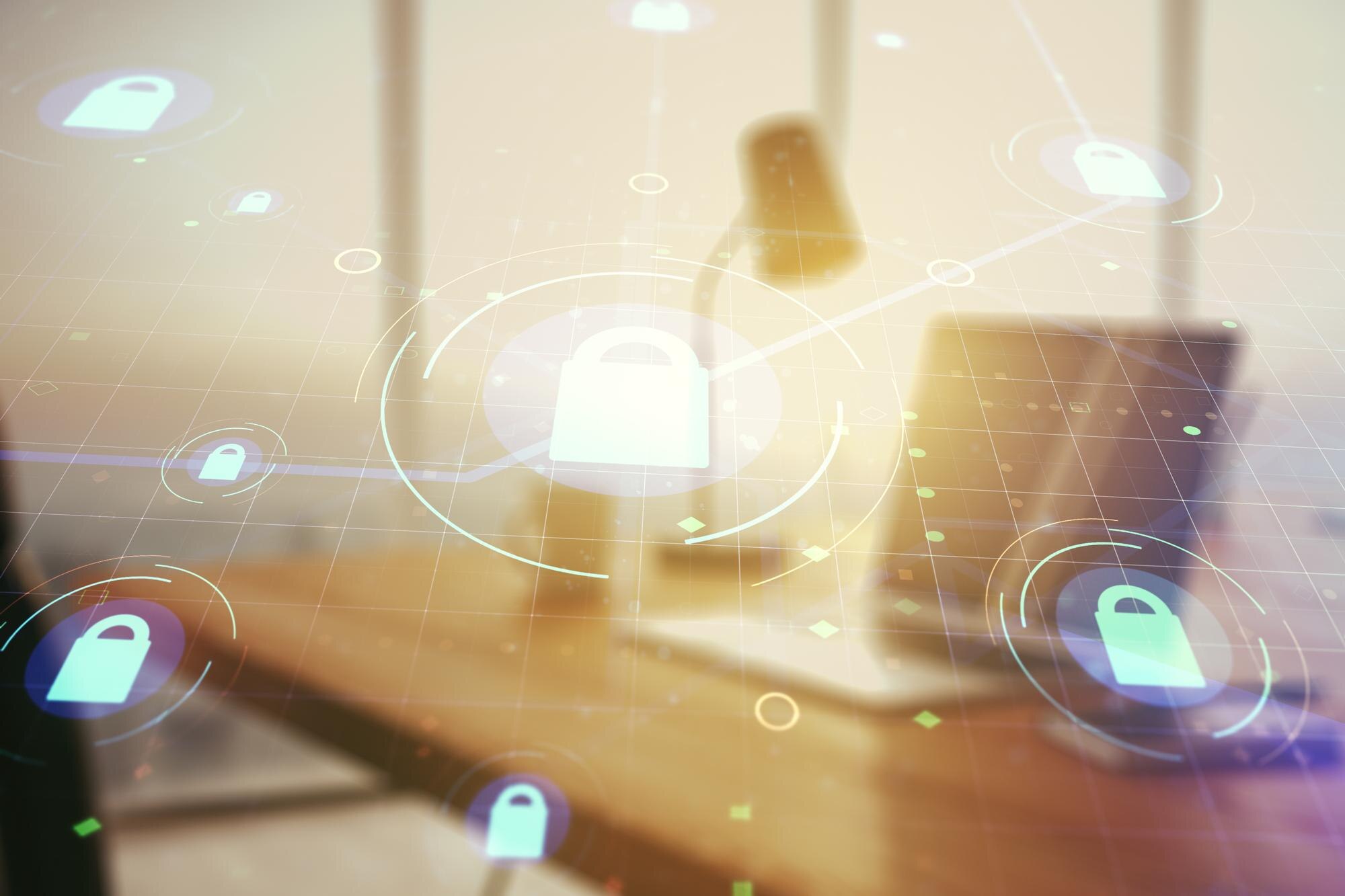 creative lock sketch with chip hologram on modern 40ce7fe58e120c17956c