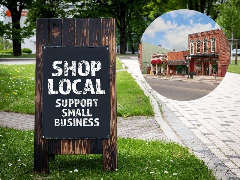 Small town Texas Main Street with local shops and businesses supported by travelers.