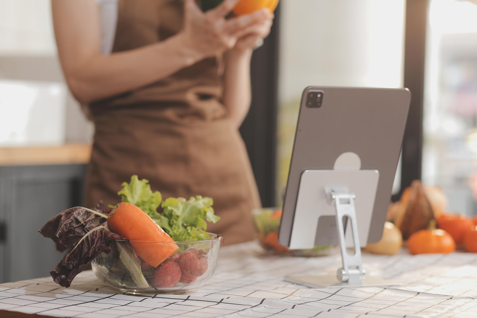 Delicious Fruit And Vegetables On A Table And Woma 1F87E9970F54E3B43Ad7