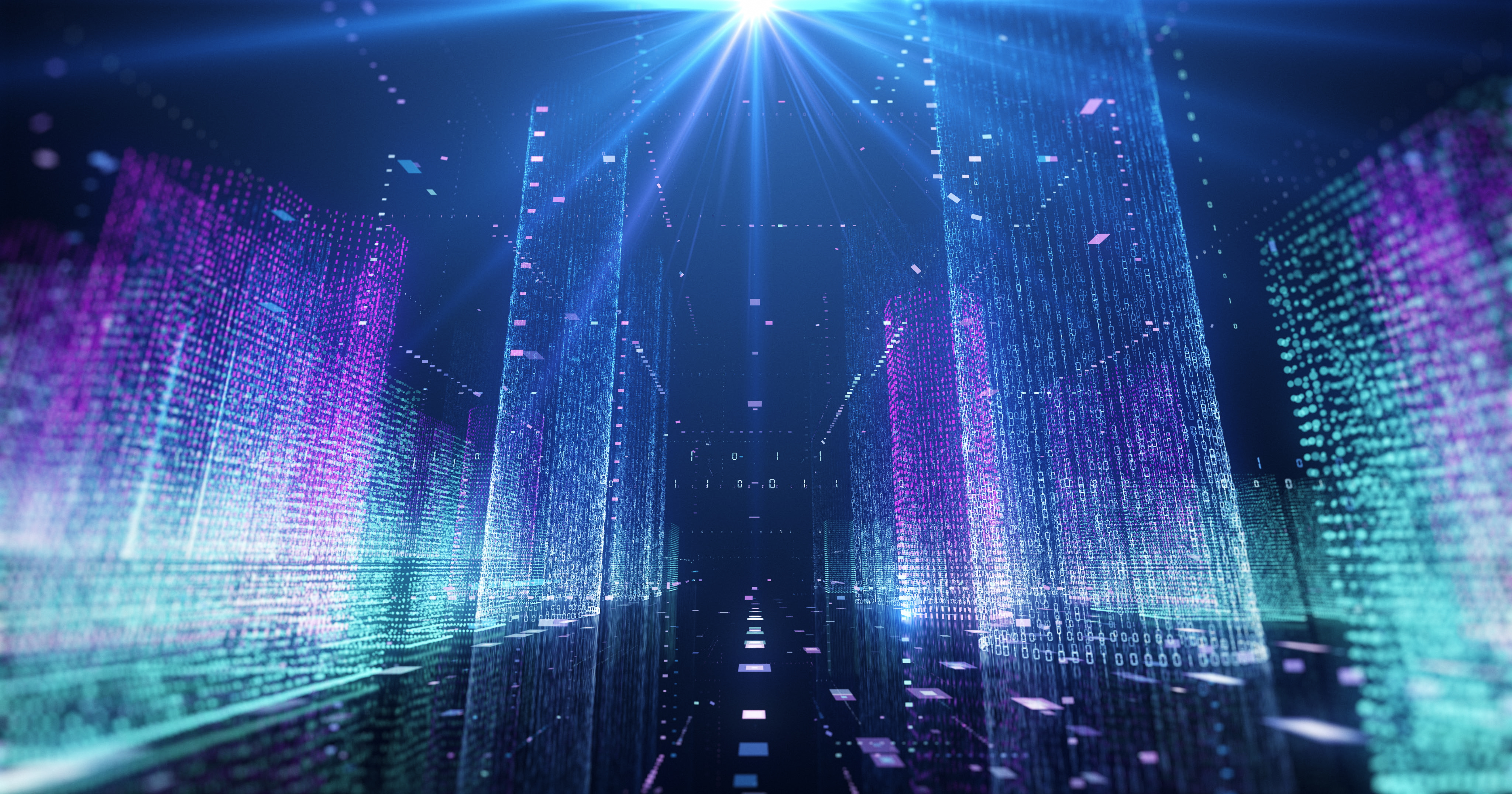 Digital smart city animation with lights and color