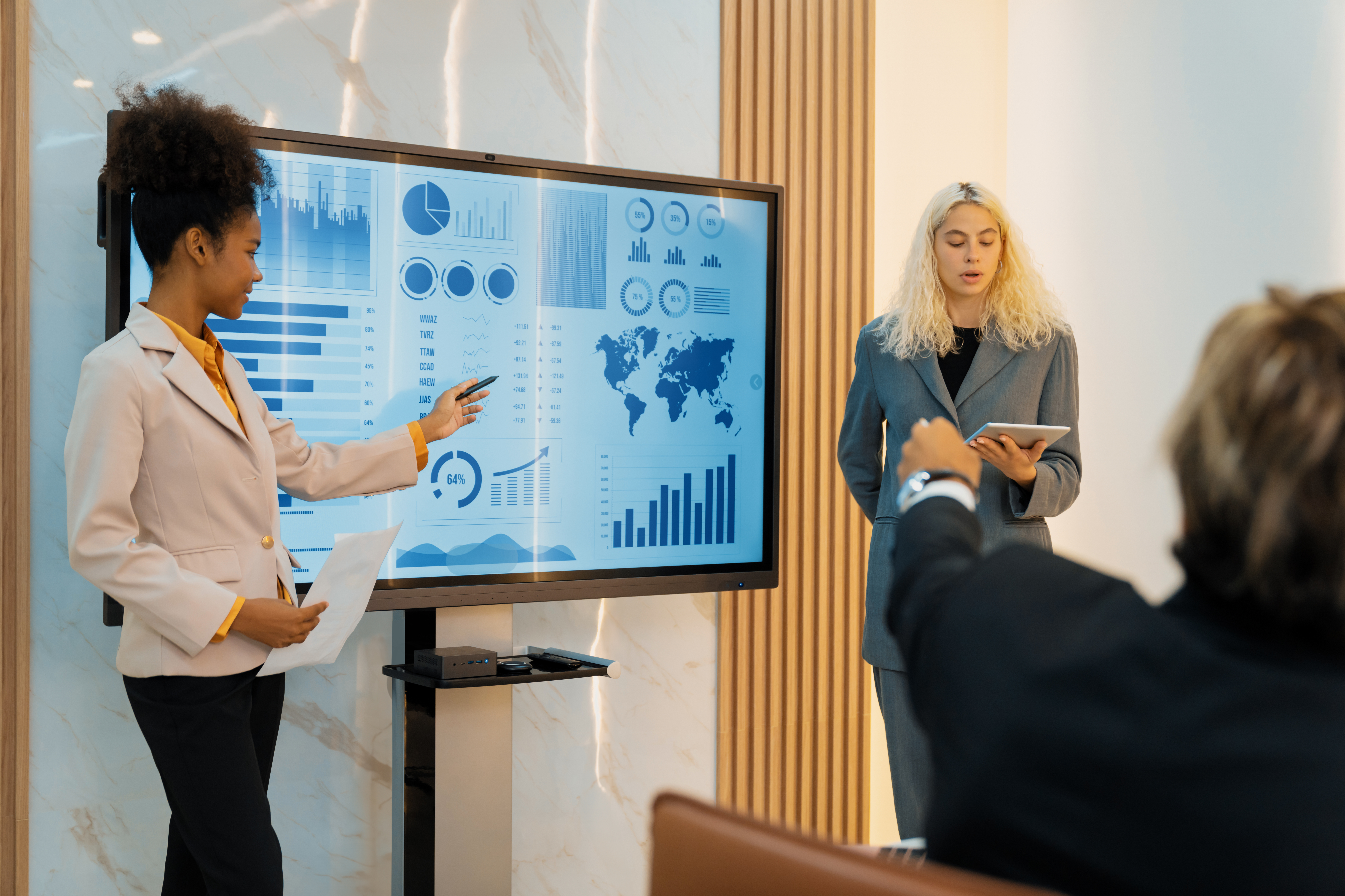 diverse businesswoman present marketing plan at bu e0c305090cfc51acf3a1