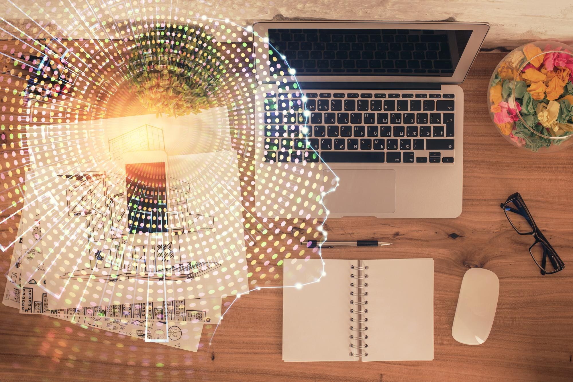 Double Exposure Of Brain Drawing Hologram Over Top 1b330b22aa6c94602f0e