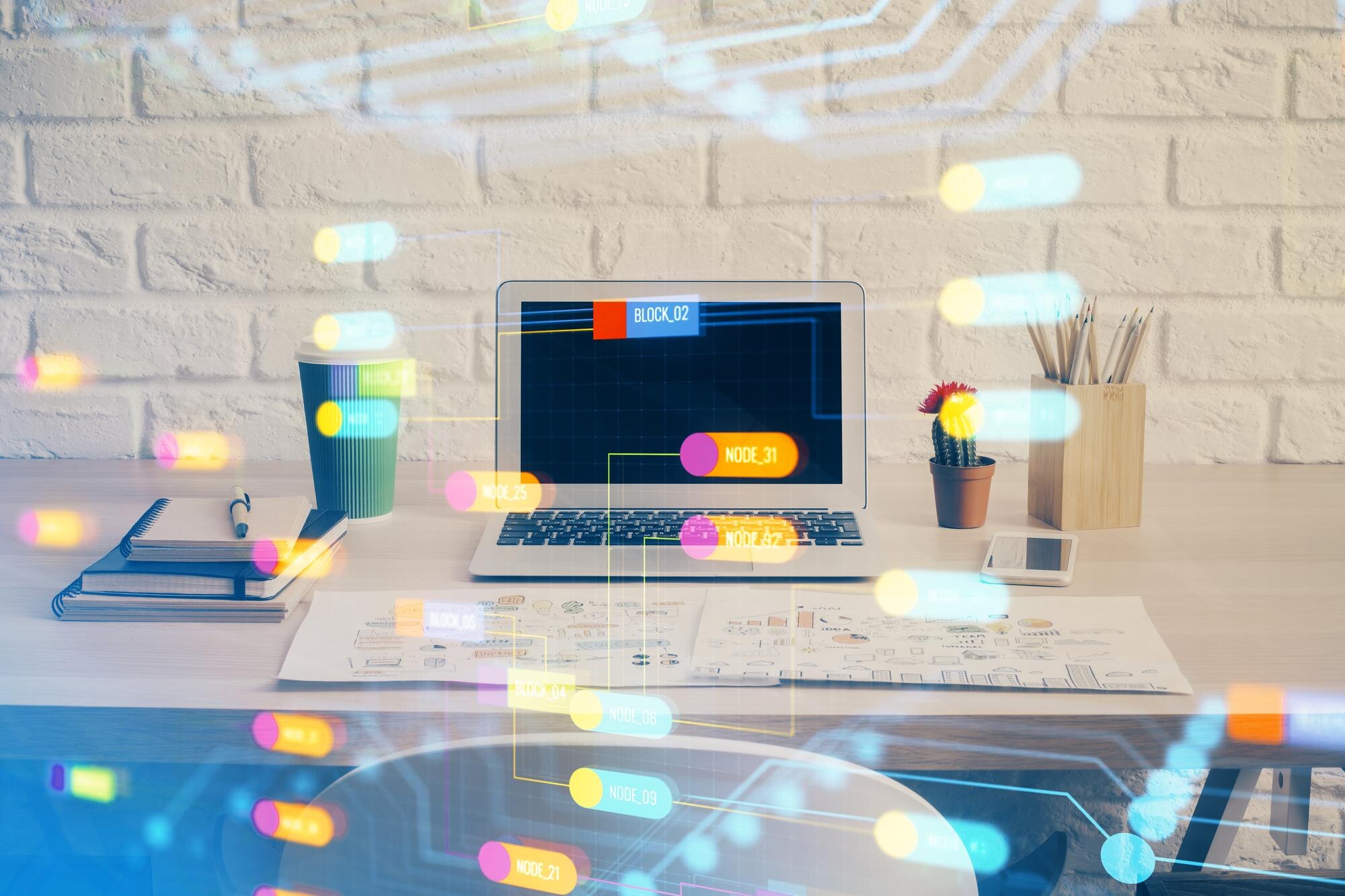 Double Exposure Of Desktop Computer And Technology 09a7241f132c91c06113