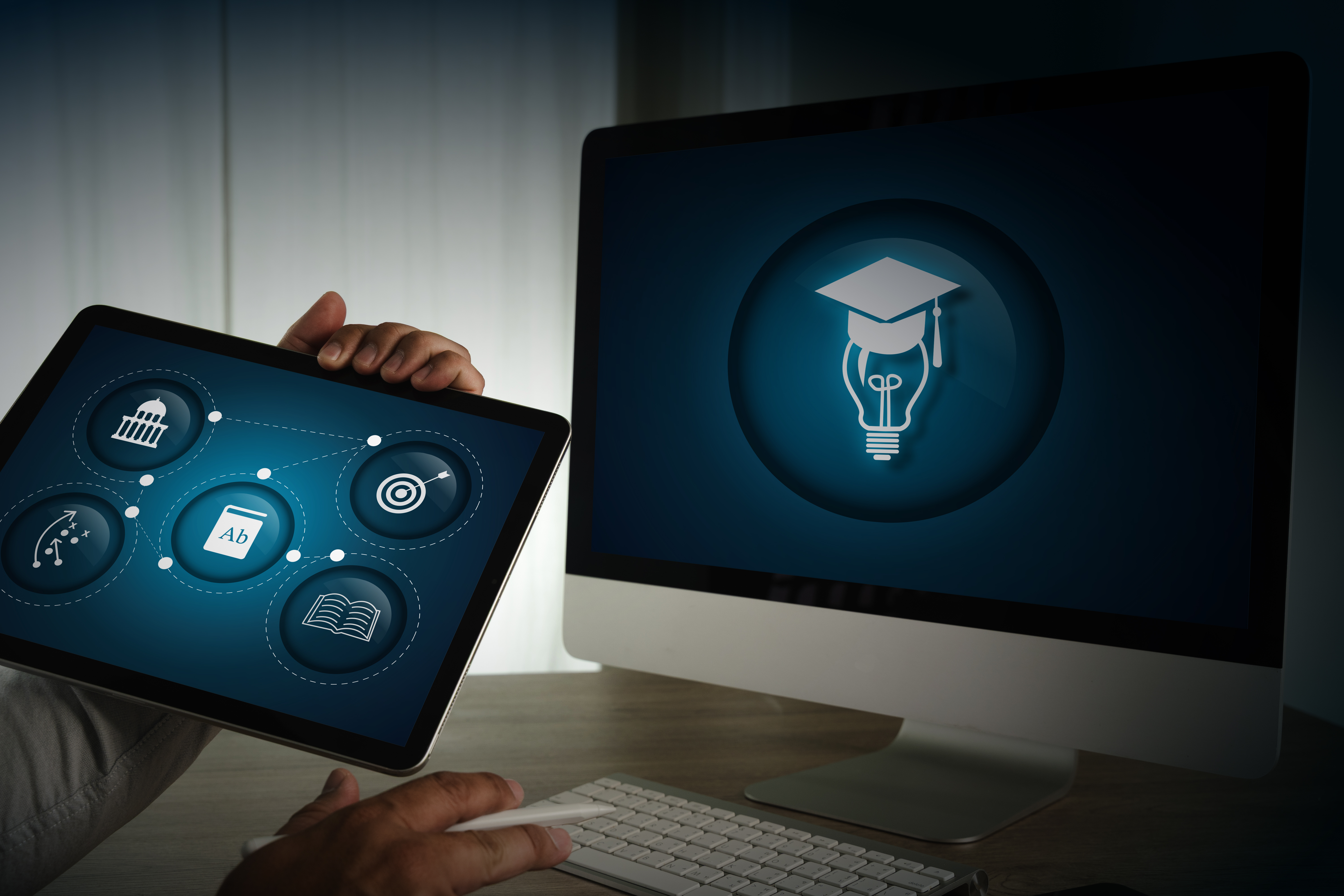 E Learning Platforms Image Shows Person Holding Ta F00cfb28477b4dbdcd1c