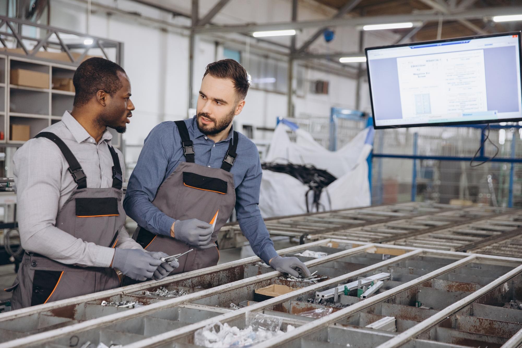 Local Manufacturing: Faster Project Timelines and Rock‑Solid Reliability 1 factory workers discussing aluminum window and doo a60385c7420465bc1a1c