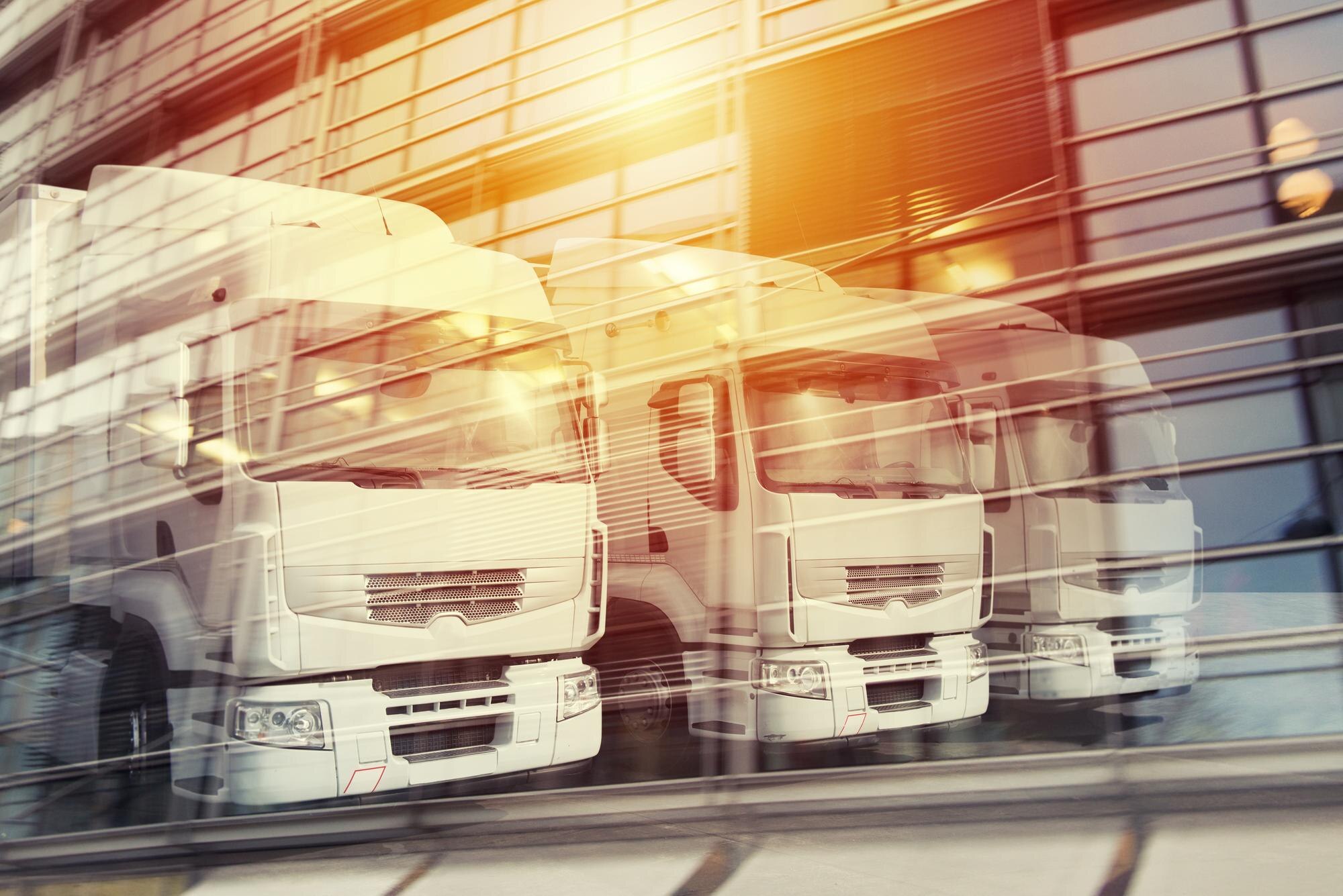 fast truck reflected on a skyscraper double exposu 0bf4006ab16e62aefdca