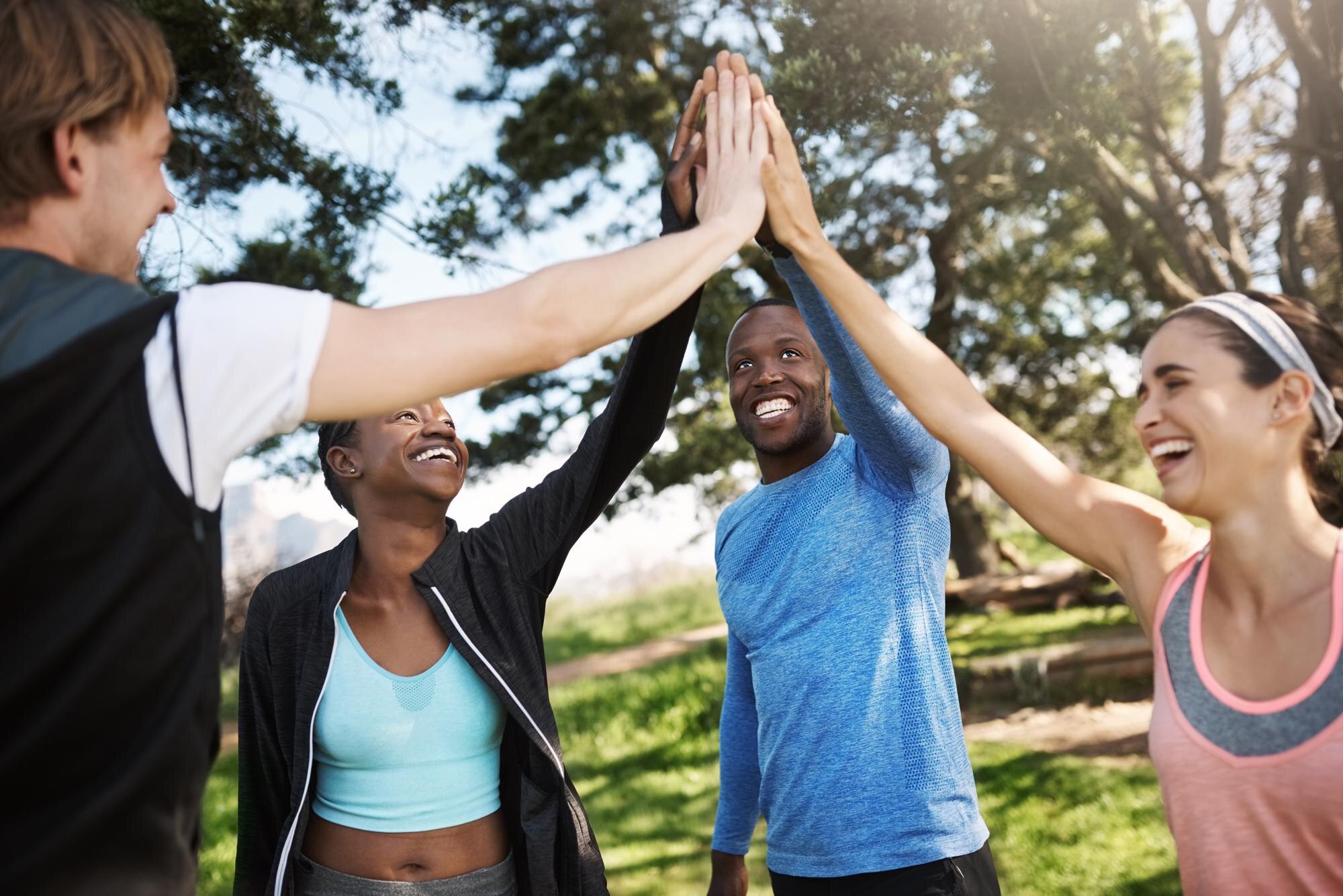Unlock Your Hidden Strengths with Fun Skill-Building Exercises: Ready to Play and Grow? 3 fitness couple of friends and high five at park fo 45ad349b338748348c3a