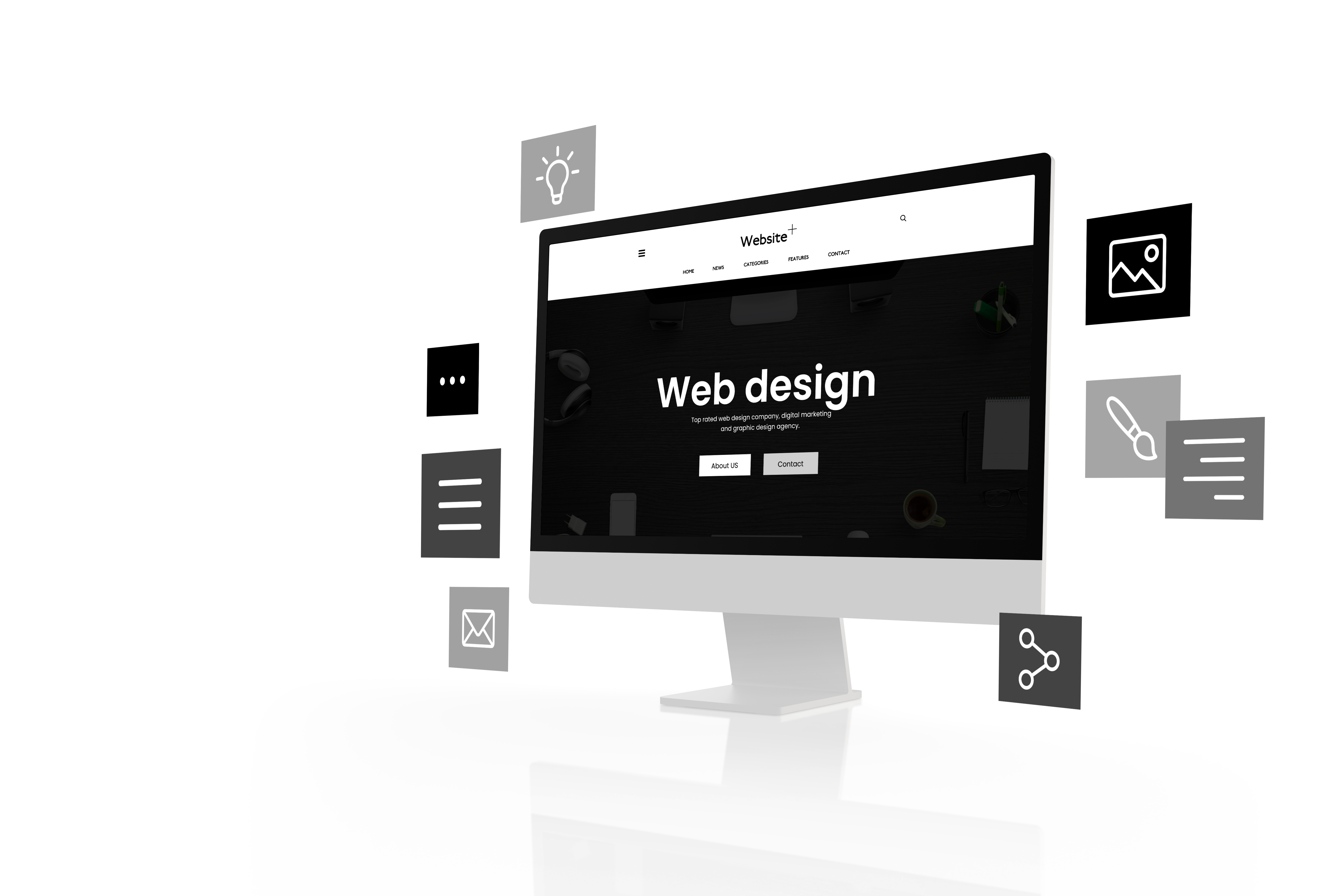 flat black and white web design studio page layout b69b351d7849e20c66d9