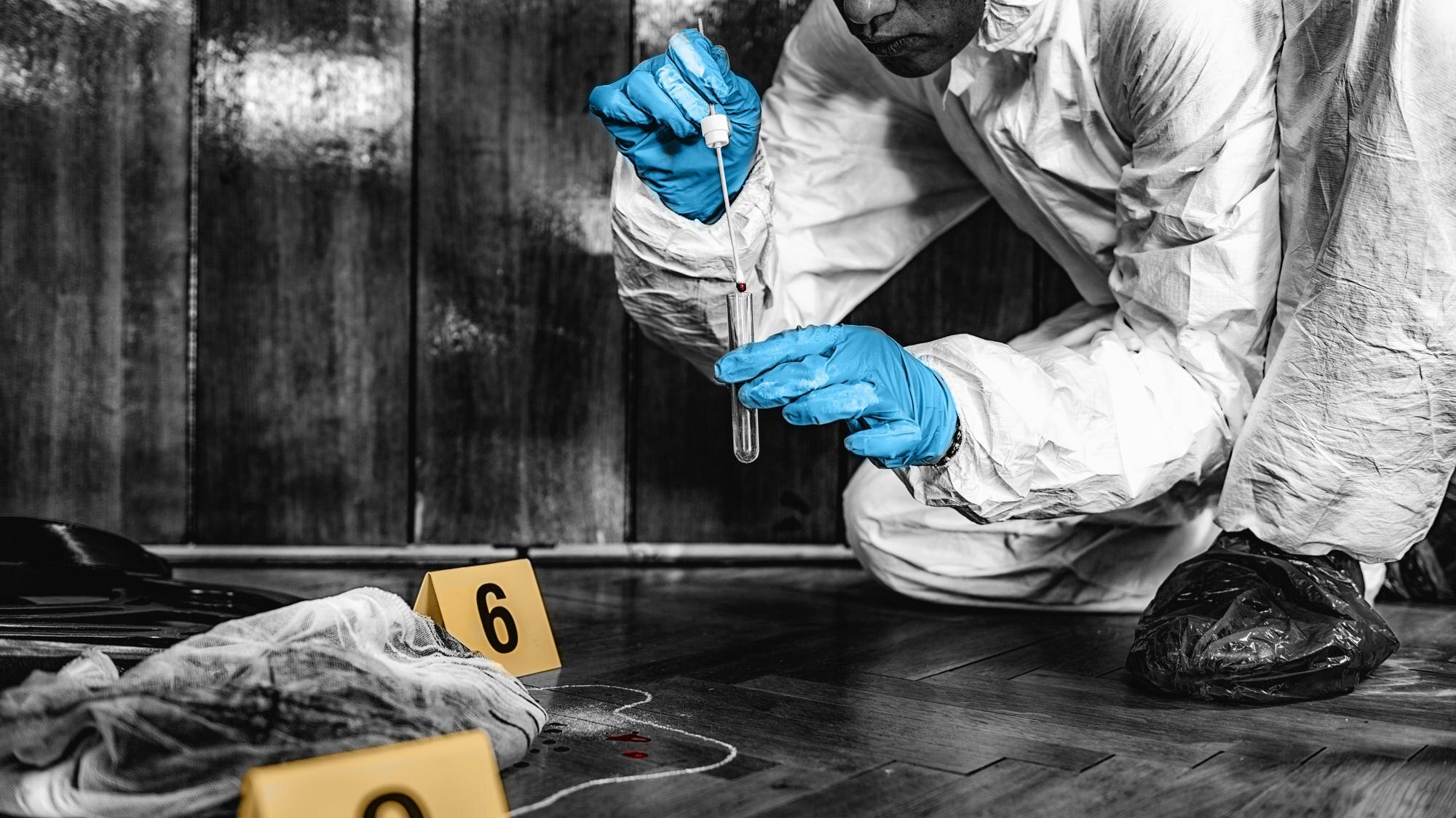 Trauma and Crime Scene Cleaning: Upholding Professional Standards and Prioritising Community Care 2 forensic investigator collecting blood evidence fr 87284bec18e1d374eca6